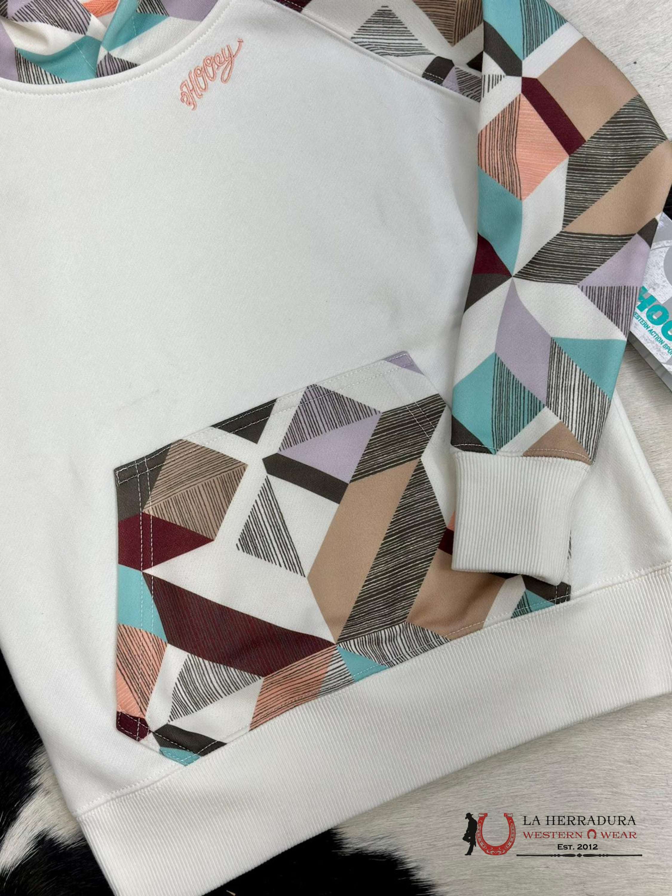 Hooey Girls Geometric Pattern White Hoodie Niños