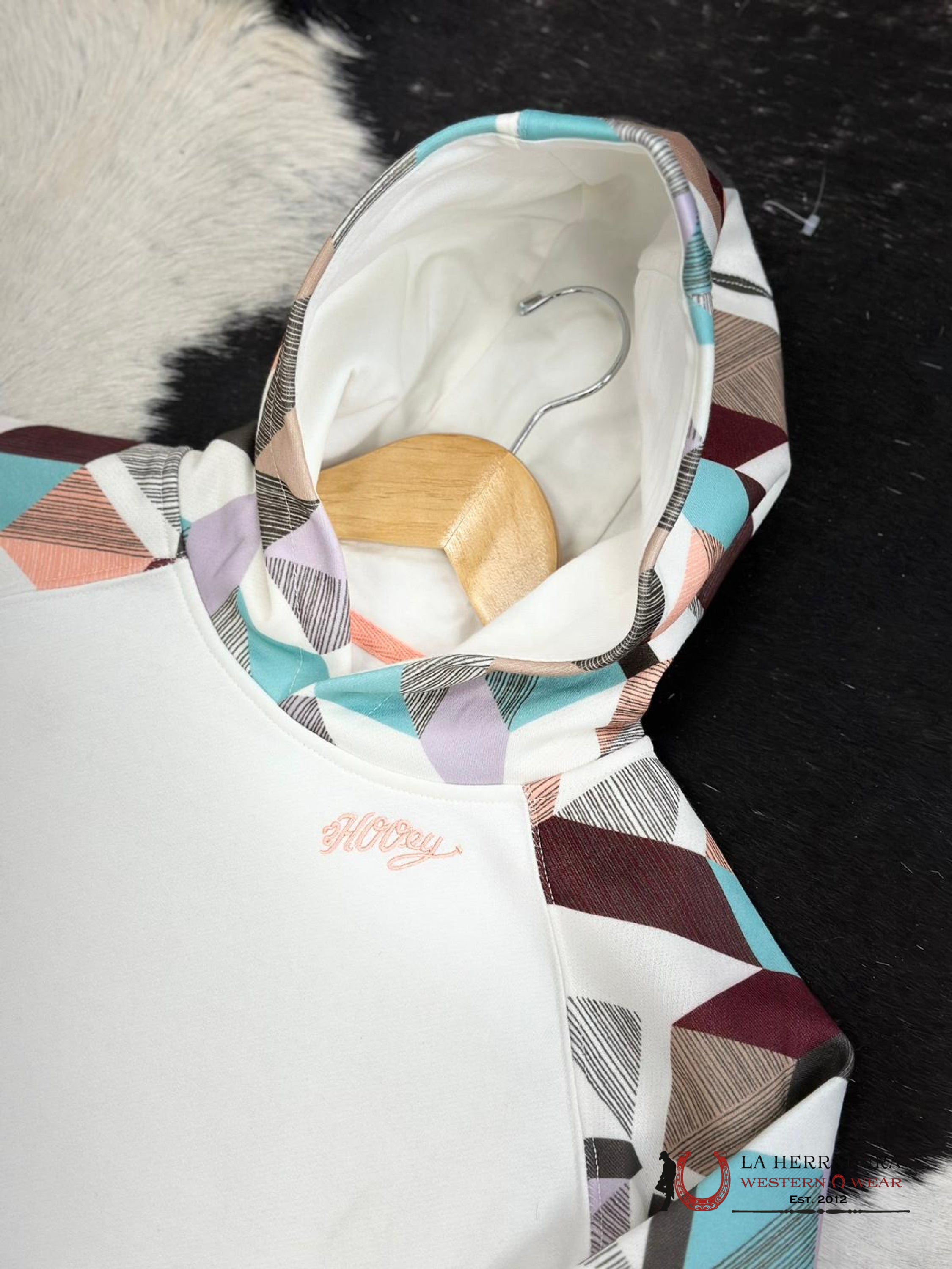 Hooey Girls Geometric Pattern White Hoodie Niños