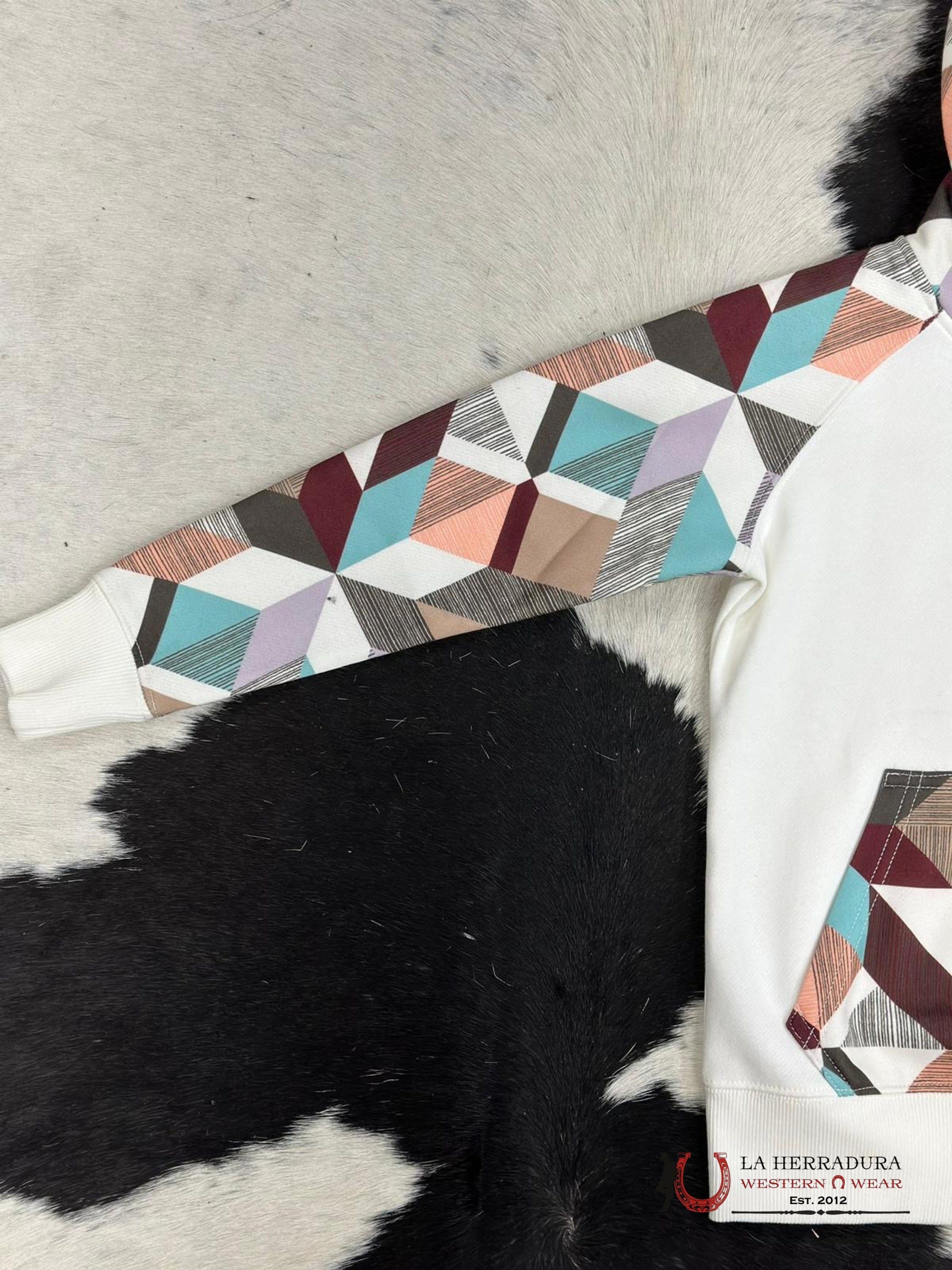 Hooey Girls Geometric Pattern White Hoodie Niños