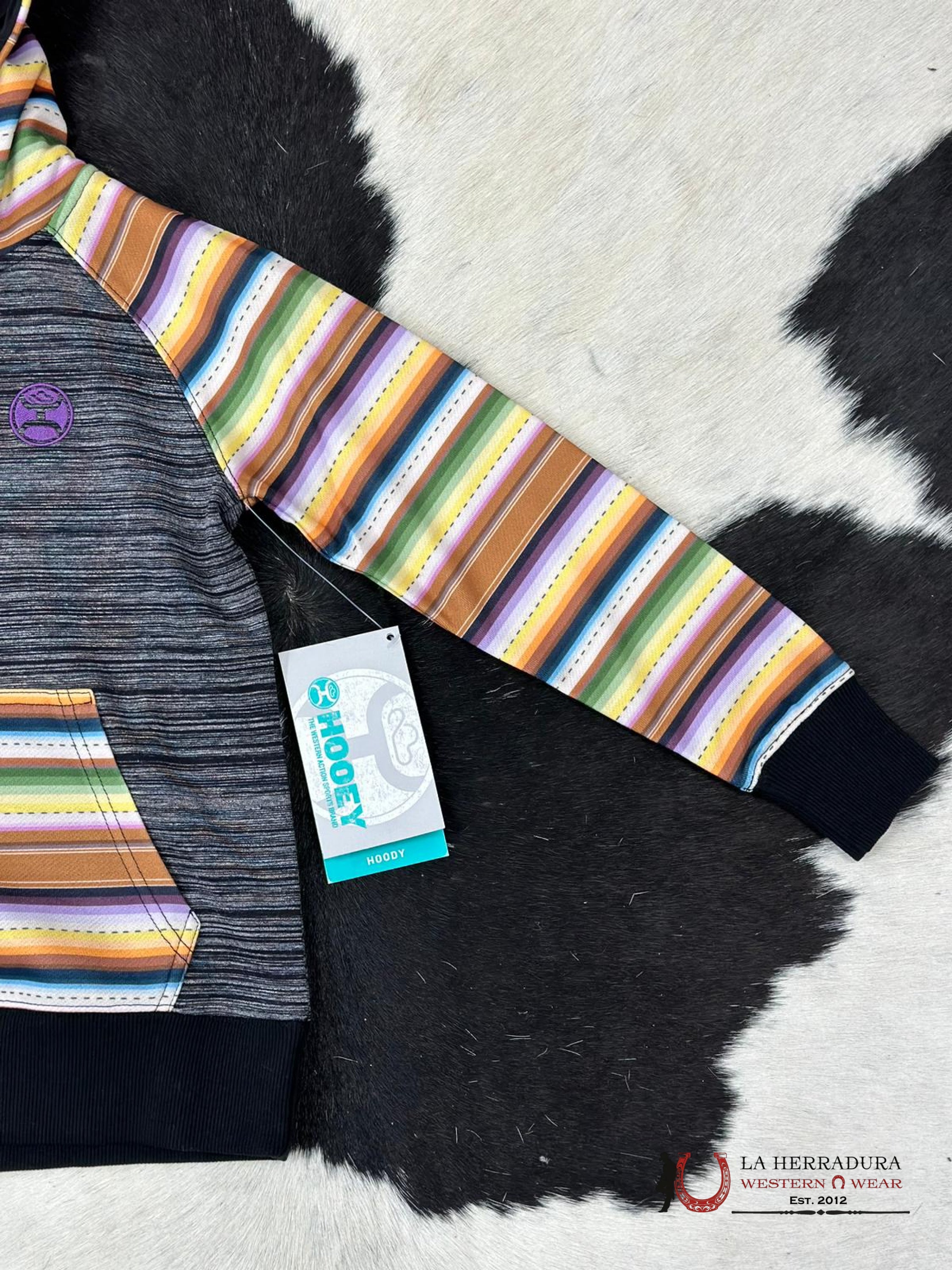 Hooey Girls Orange Serape Stripe Grey Hoodie Niños