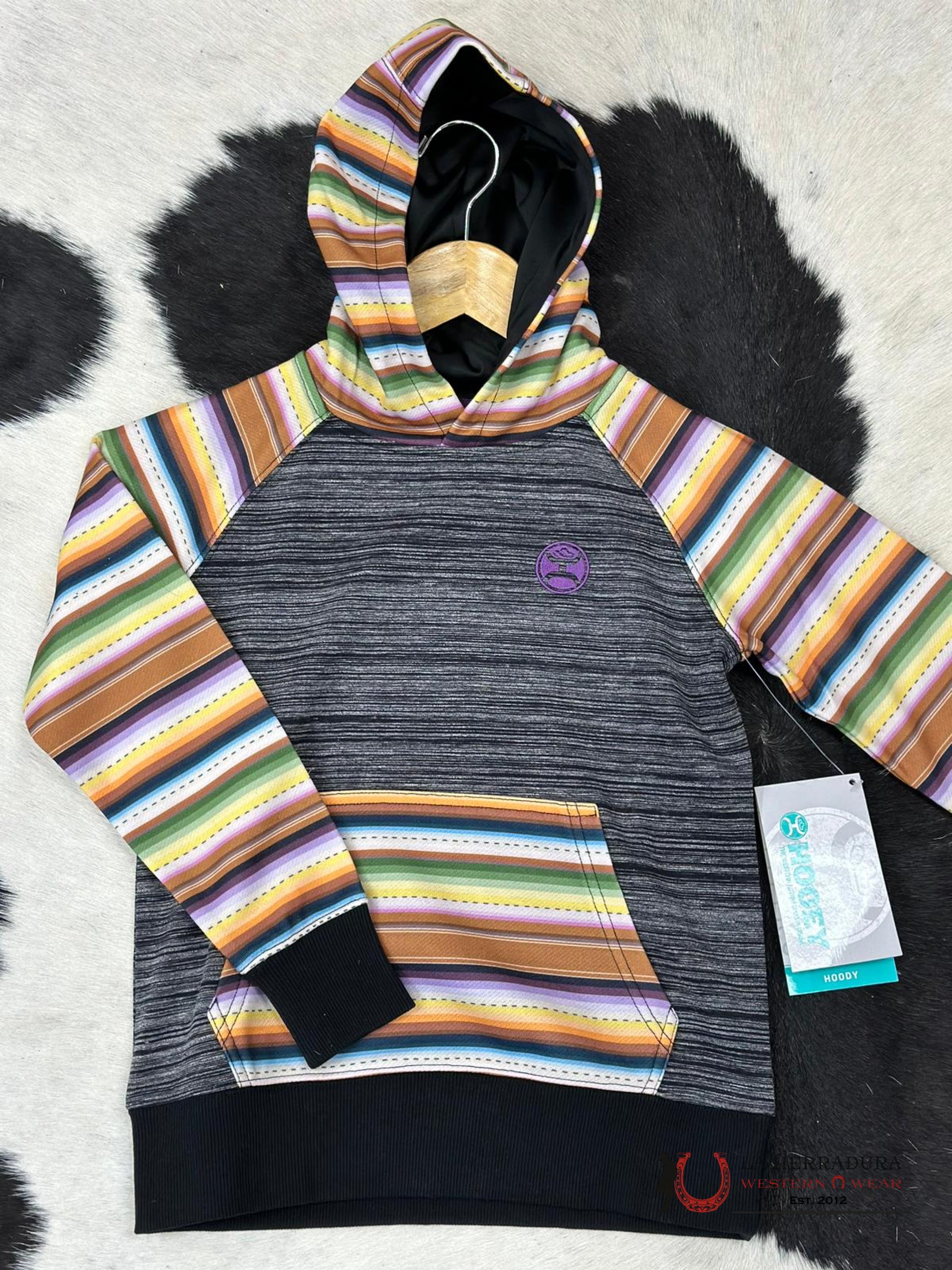 Hooey Girls Orange Serape Stripe Grey Hoodie Niños