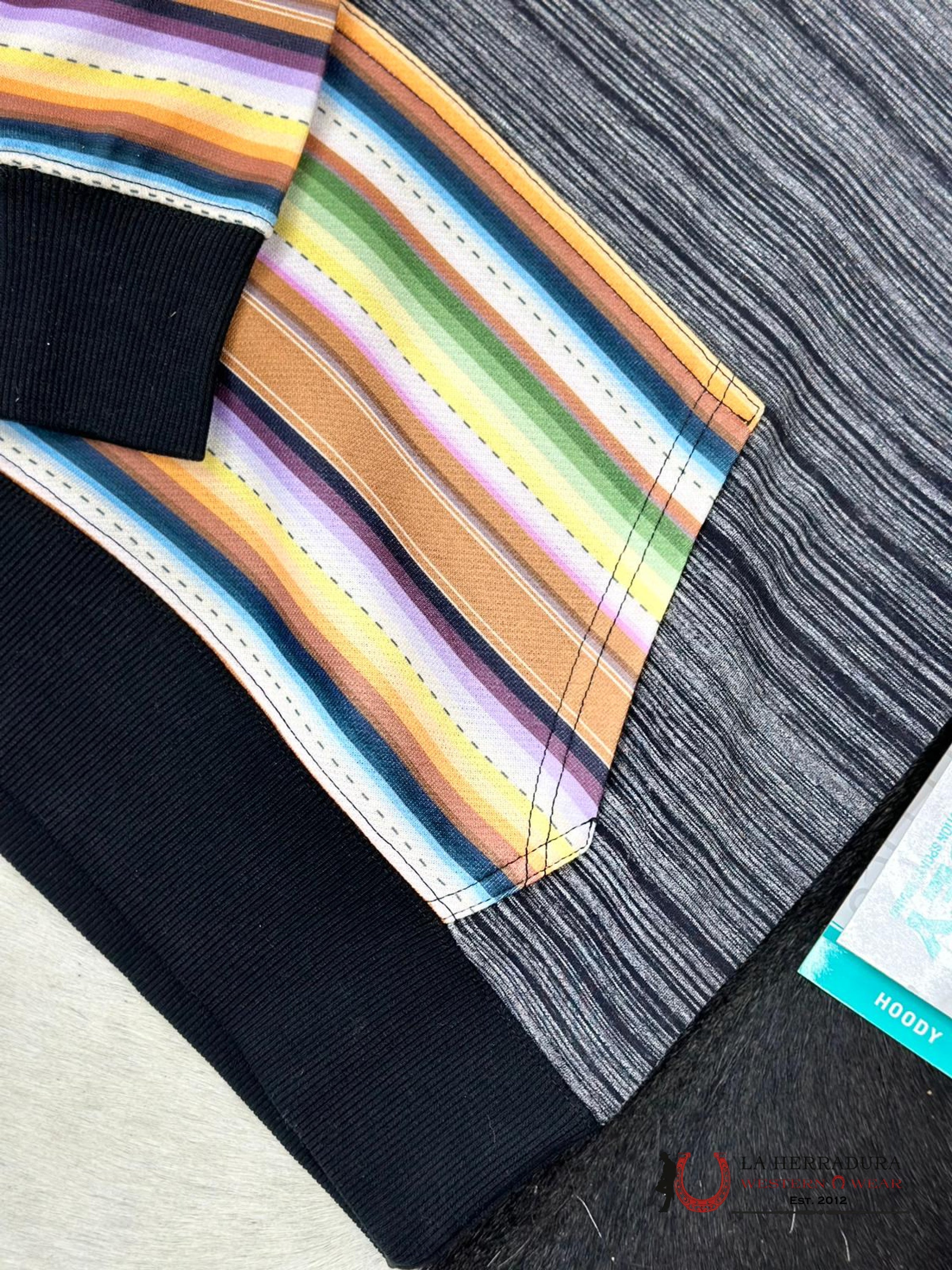 Hooey Girls Orange Serape Stripe Grey Hoodie Niños