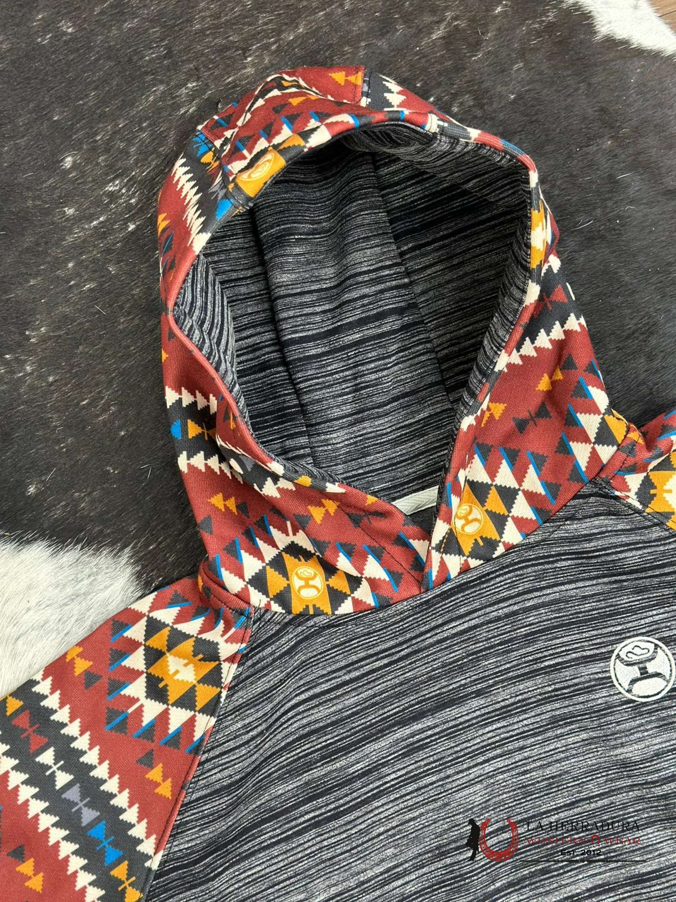 Hooey Girls Red Aztec Pattern Pocket Grey Hoodie Niños