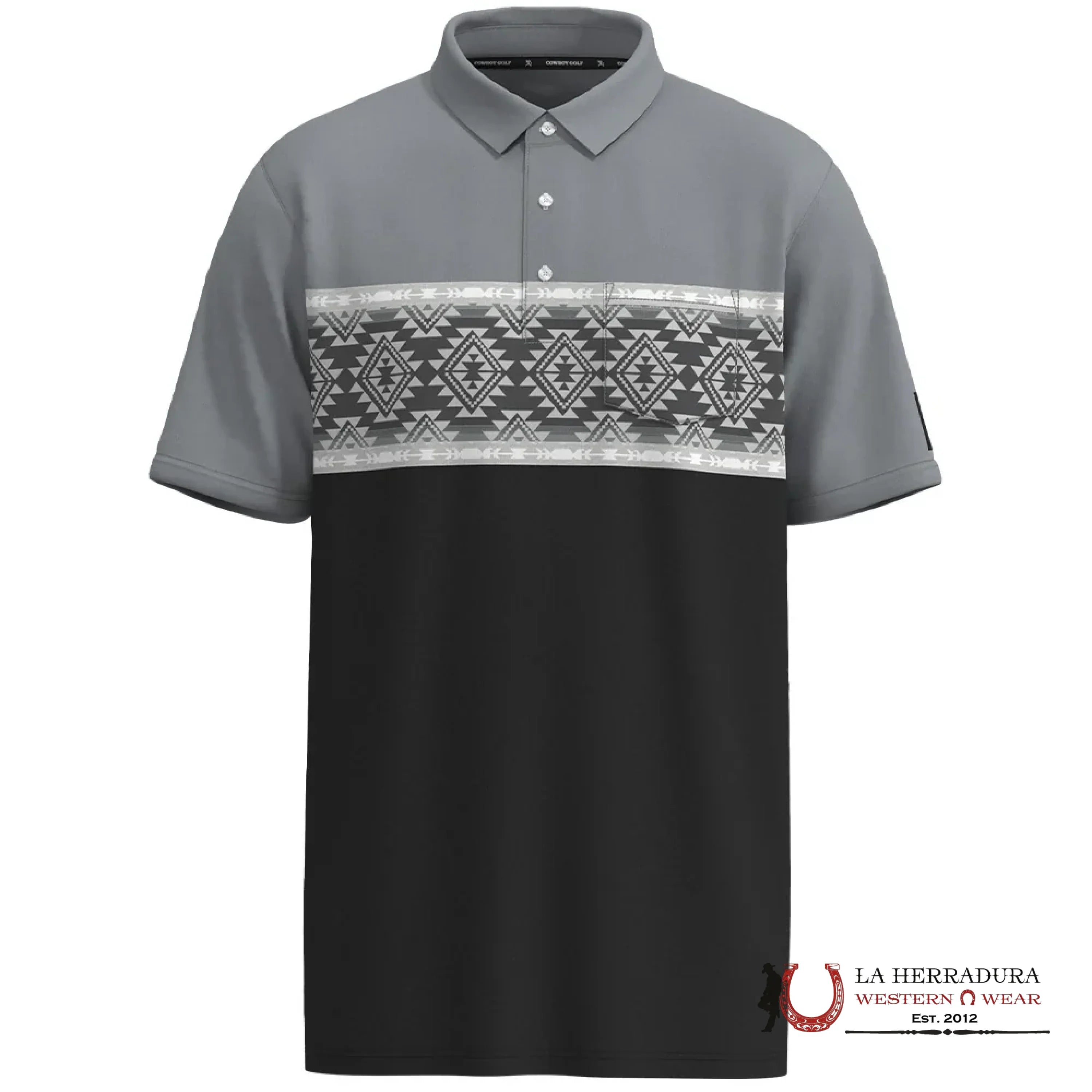 Hooey Hot Shot Grey/Black Aztec Polo Short Sleeve Shirt Men ROPA HOMBRES