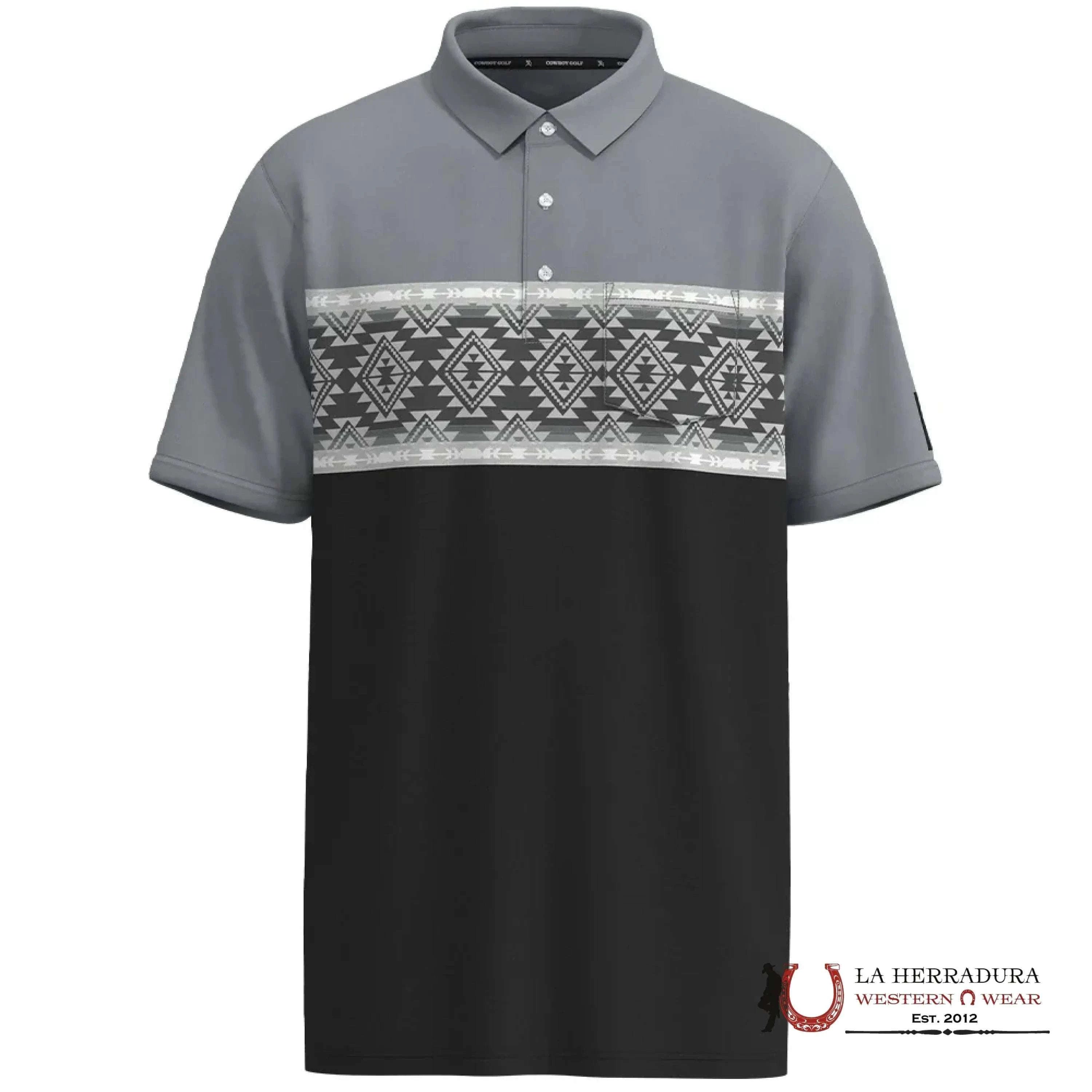 Hooey Hot Shot Grey/Black Aztec Polo Short Sleeve Shirt Men ROPA HOMBRES