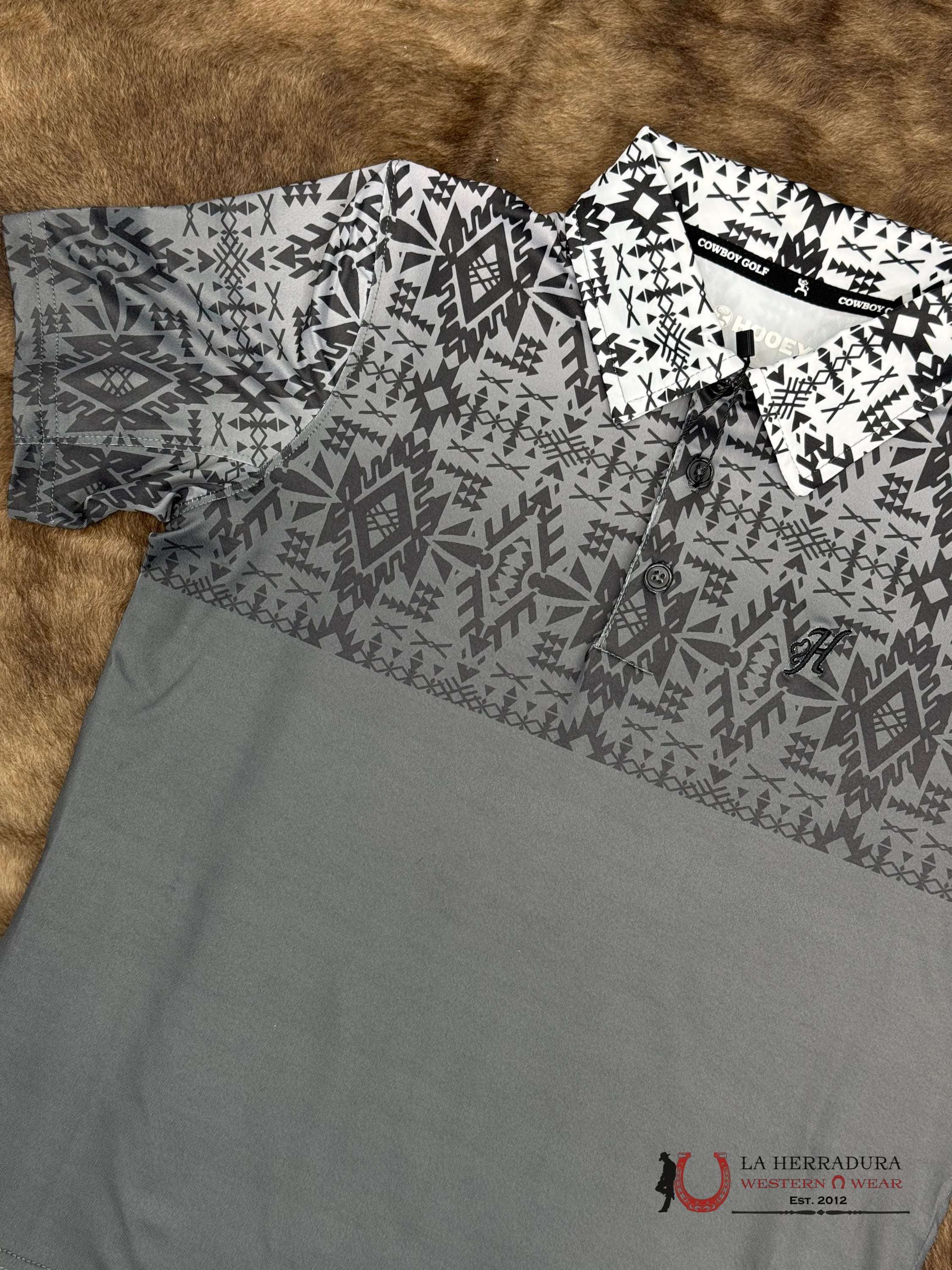 Hooey Kids Weekender Black/White Aztec Short Sleeve Polo Shirt NIÑOS