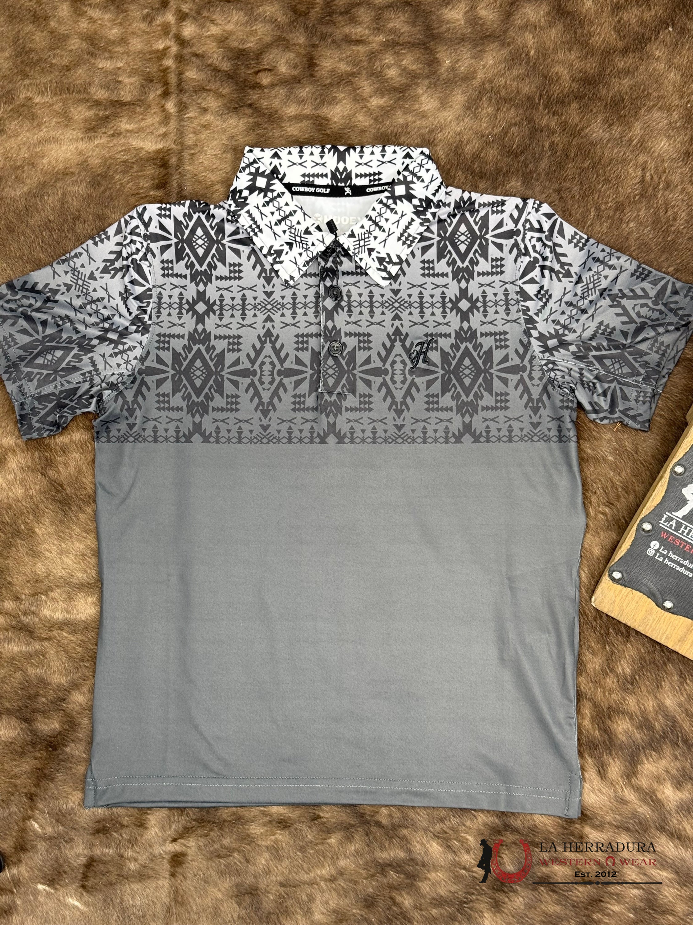 Hooey Kids Weekender Black/White Aztec Short Sleeve Polo Shirt NIÑOS