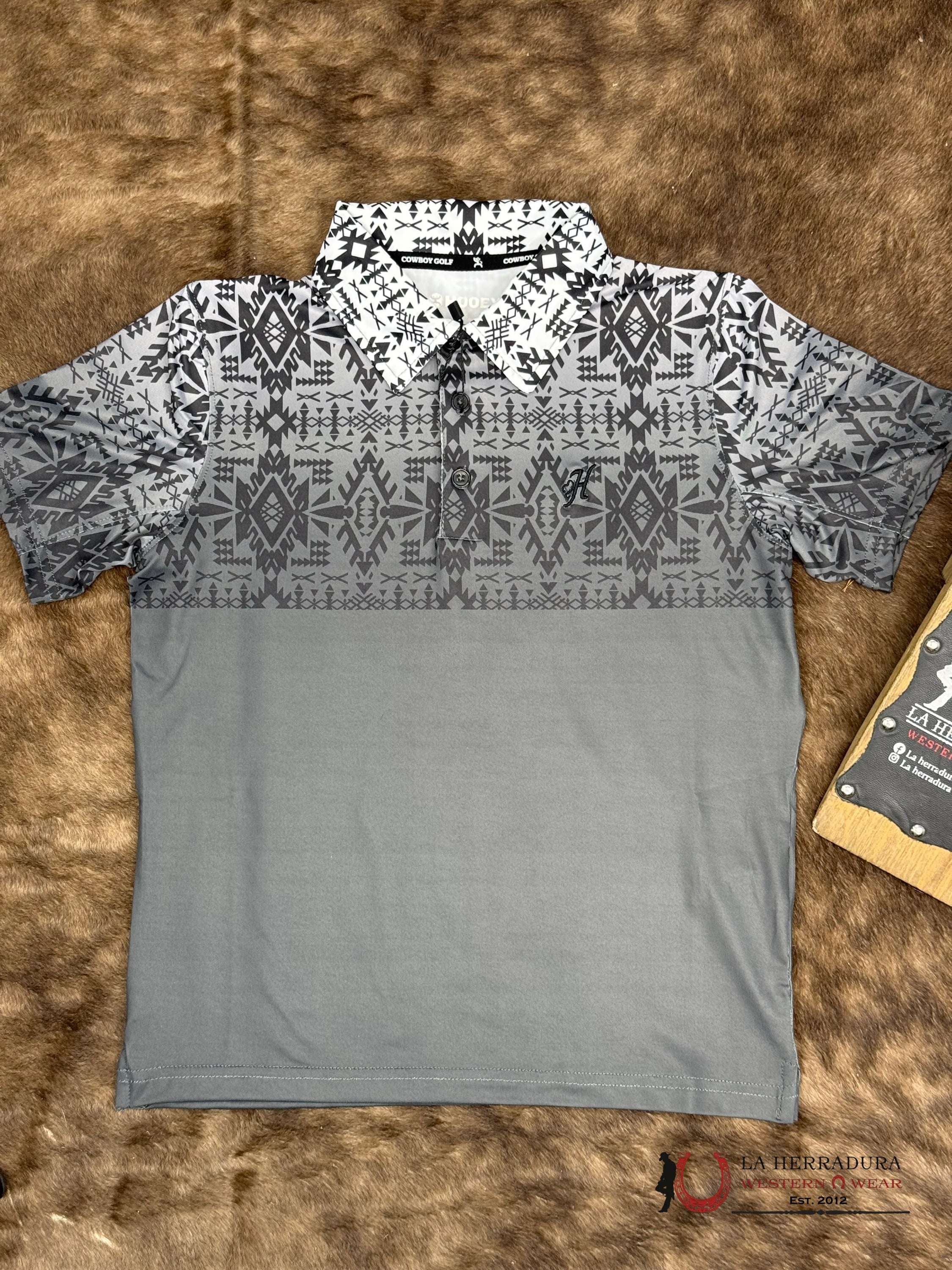 Hooey Kids Weekender Black/White Aztec Short Sleeve Polo Shirt NIÑOS