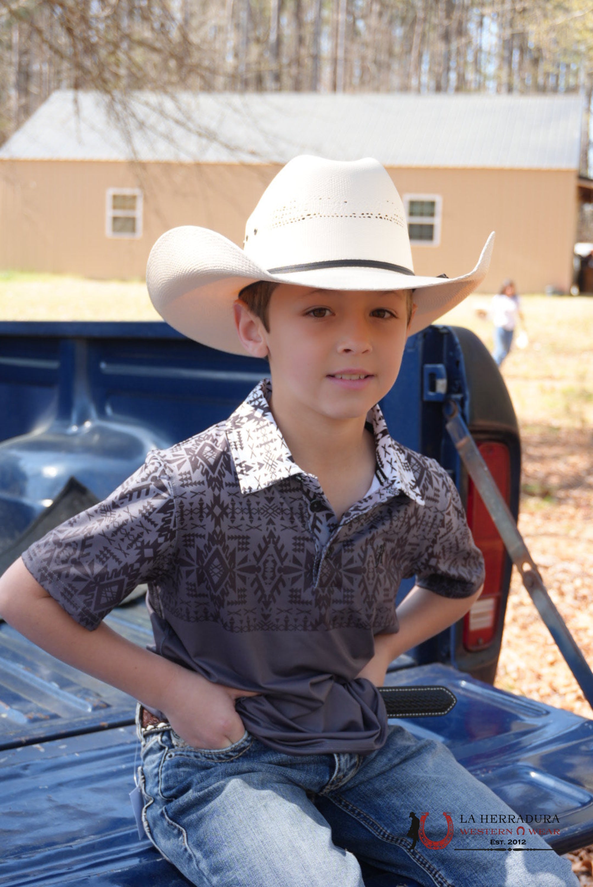 Hooey Kids Weekender Black/White Aztec Short Sleeve Polo Shirt NIÑOS