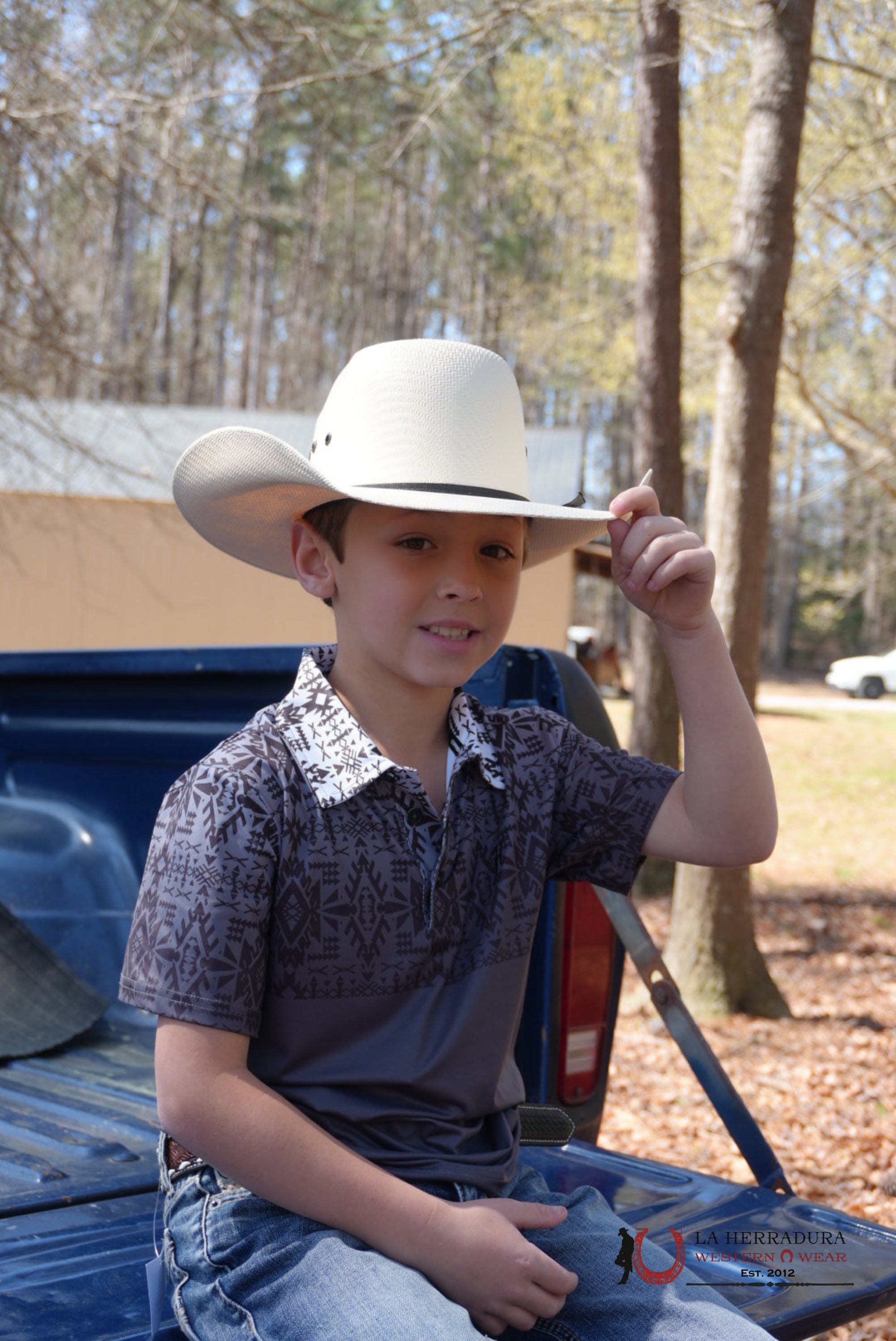 Hooey Kids Weekender Black/White Aztec Short Sleeve Polo Shirt NIÑOS