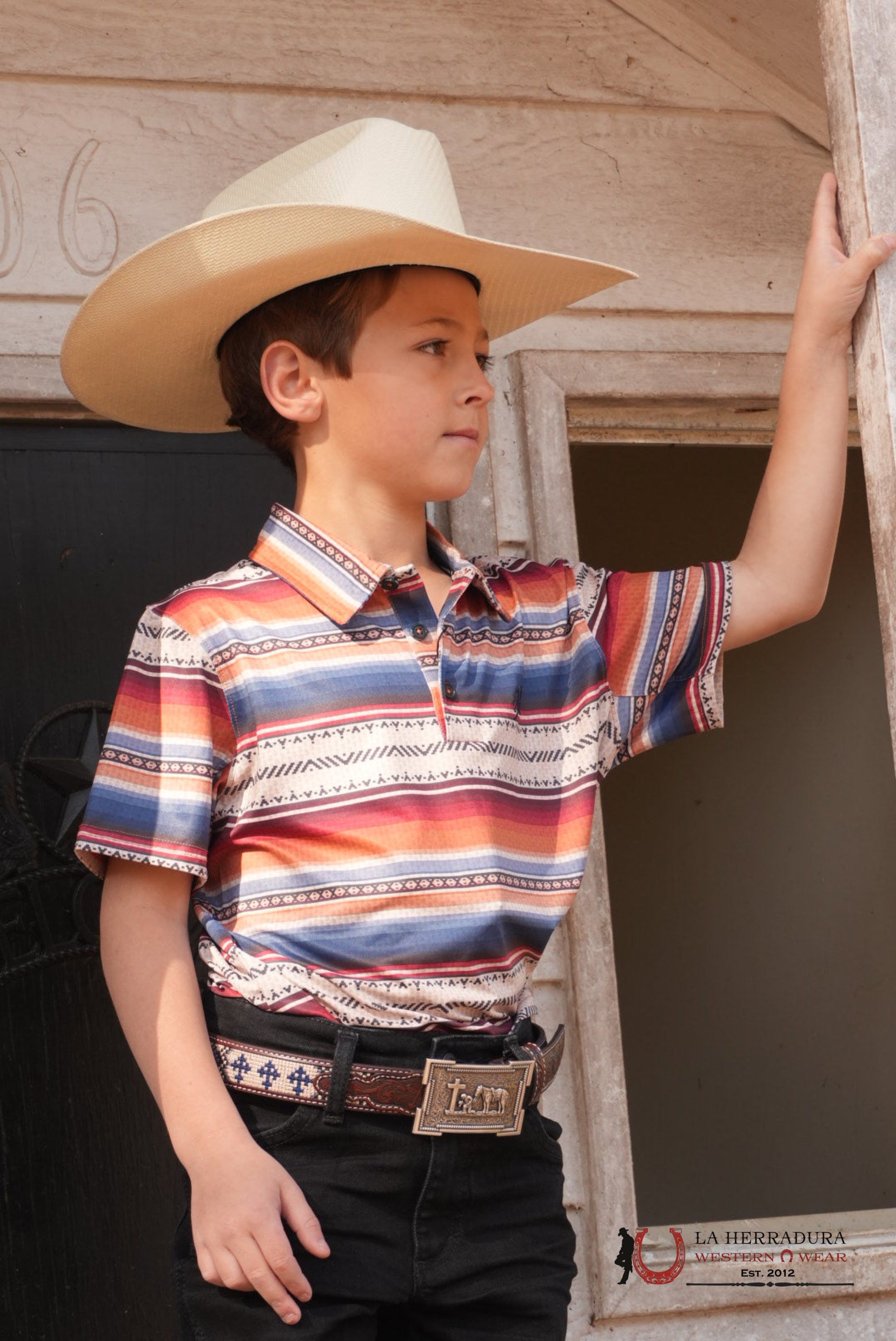 Hooey Kids Weekender Multi Color Serape Aztec Short Sleeve Polo Shirte NIÑOS