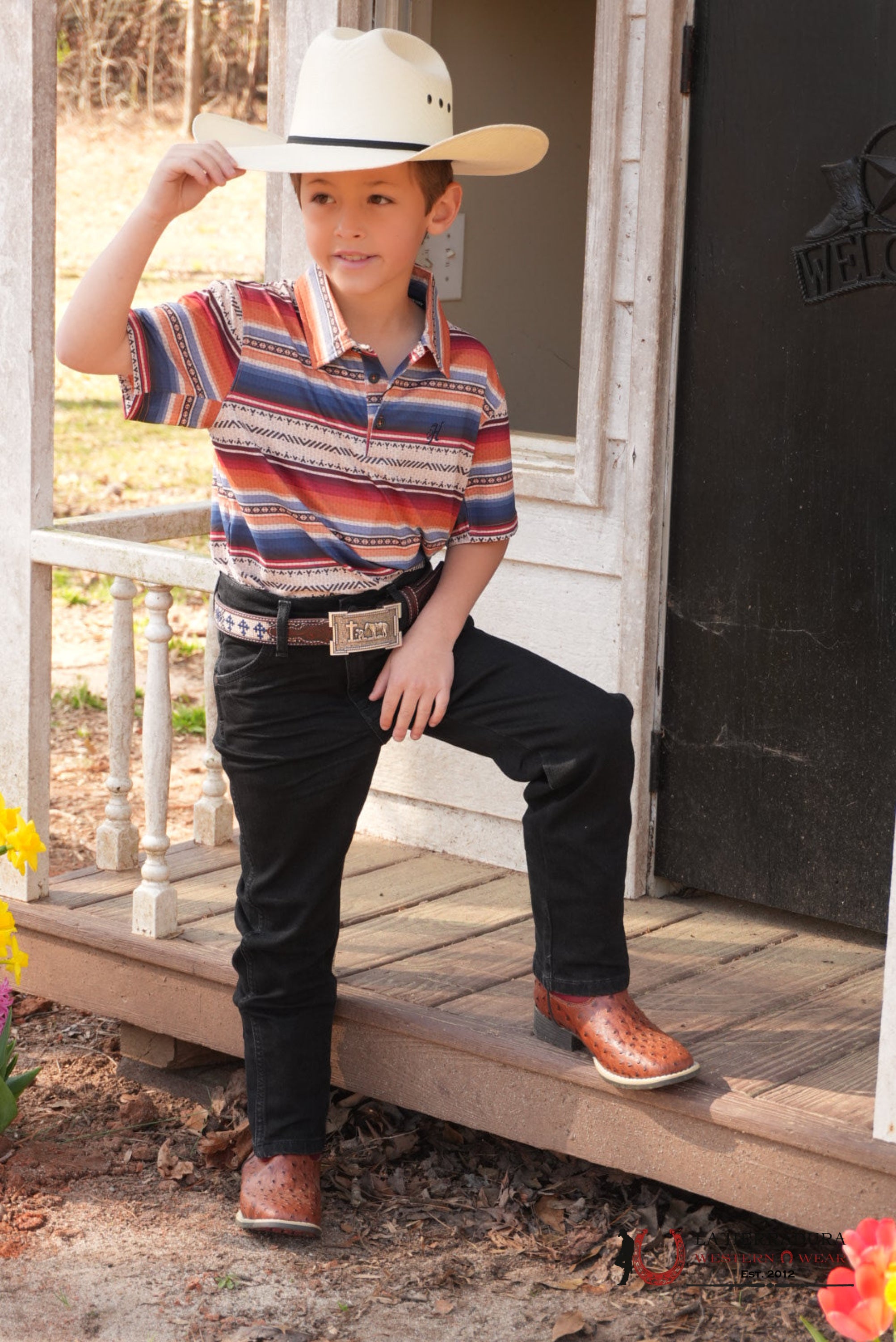 Hooey Kids Weekender Multi Color Serape Aztec Short Sleeve Polo Shirte NIÑOS