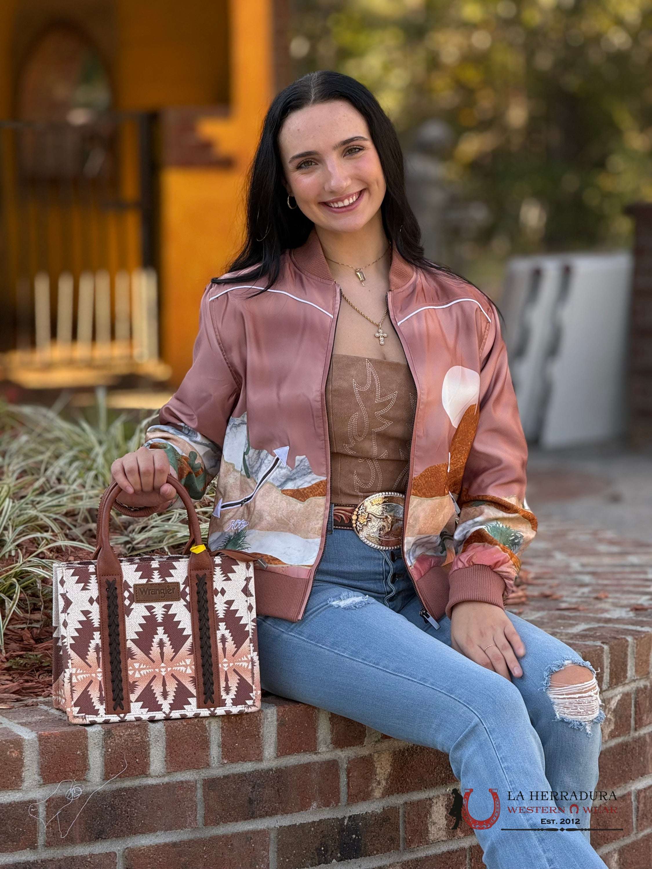 Hooey Ladies Bomber Jacket Pink With Desert Landscape Ropa Mujeres