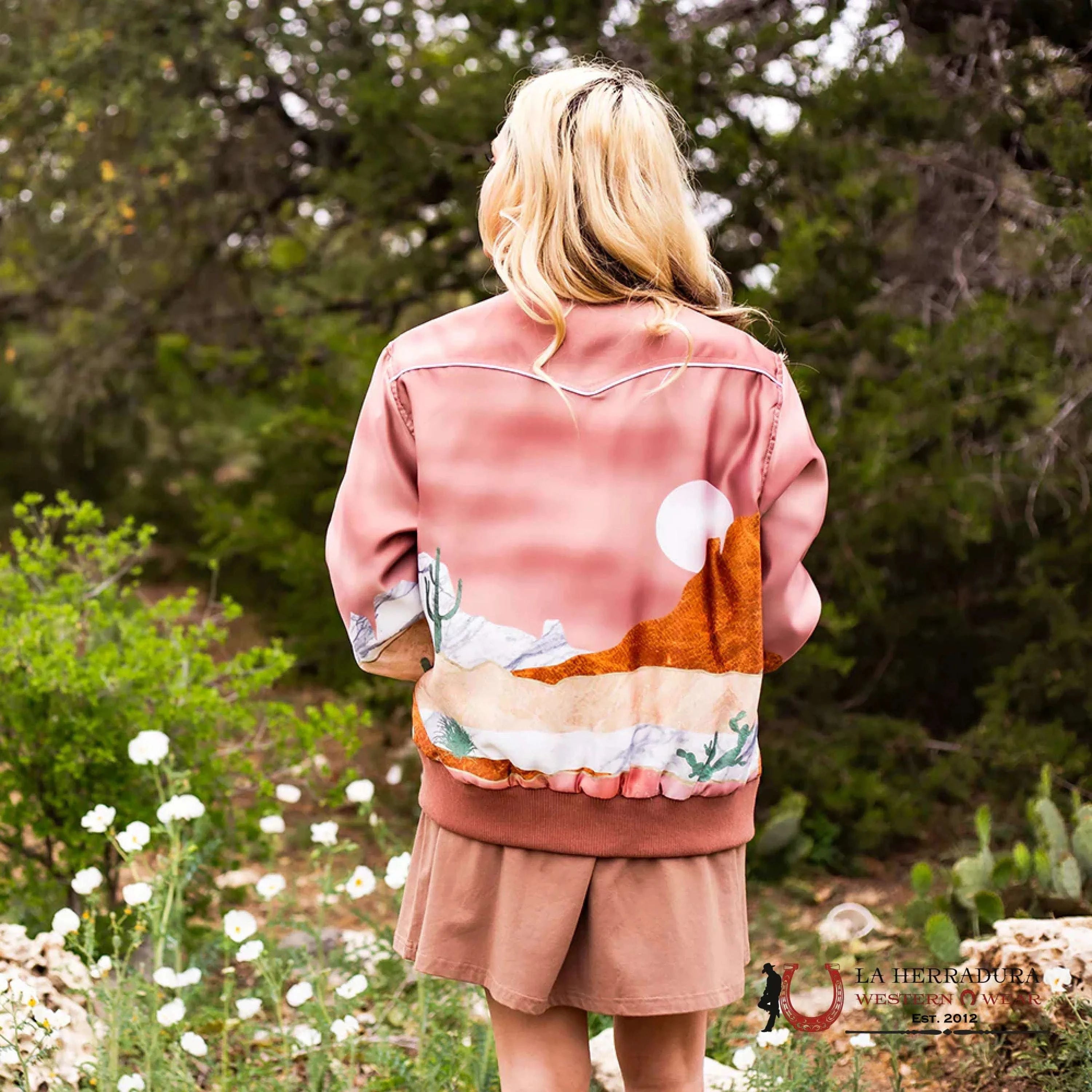 Hooey Ladies Bomber Jacket Pink With Desert Landscape Ropa Mujeres