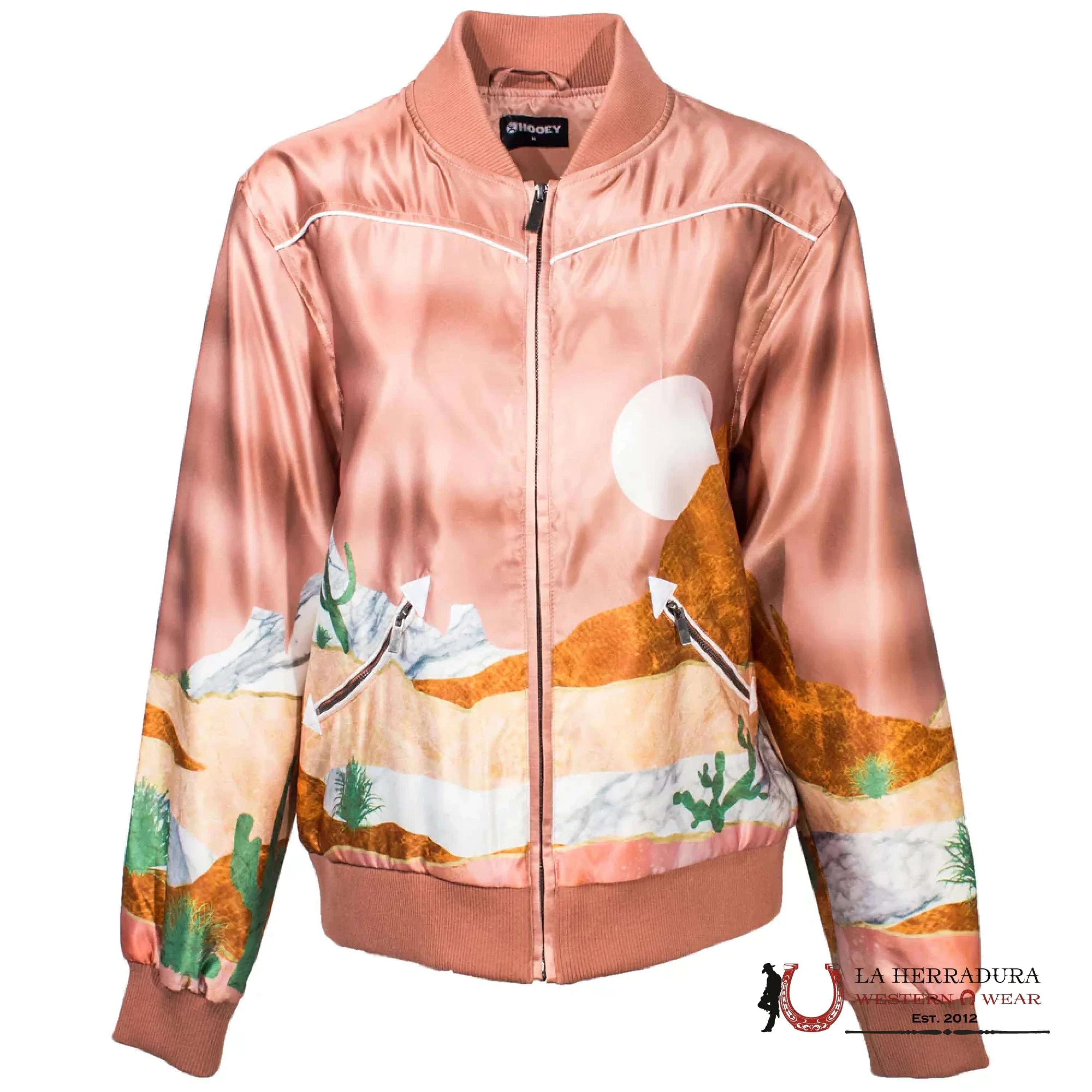 Hooey Ladies Bomber Jacket Pink With Desert Landscape Ropa Mujeres