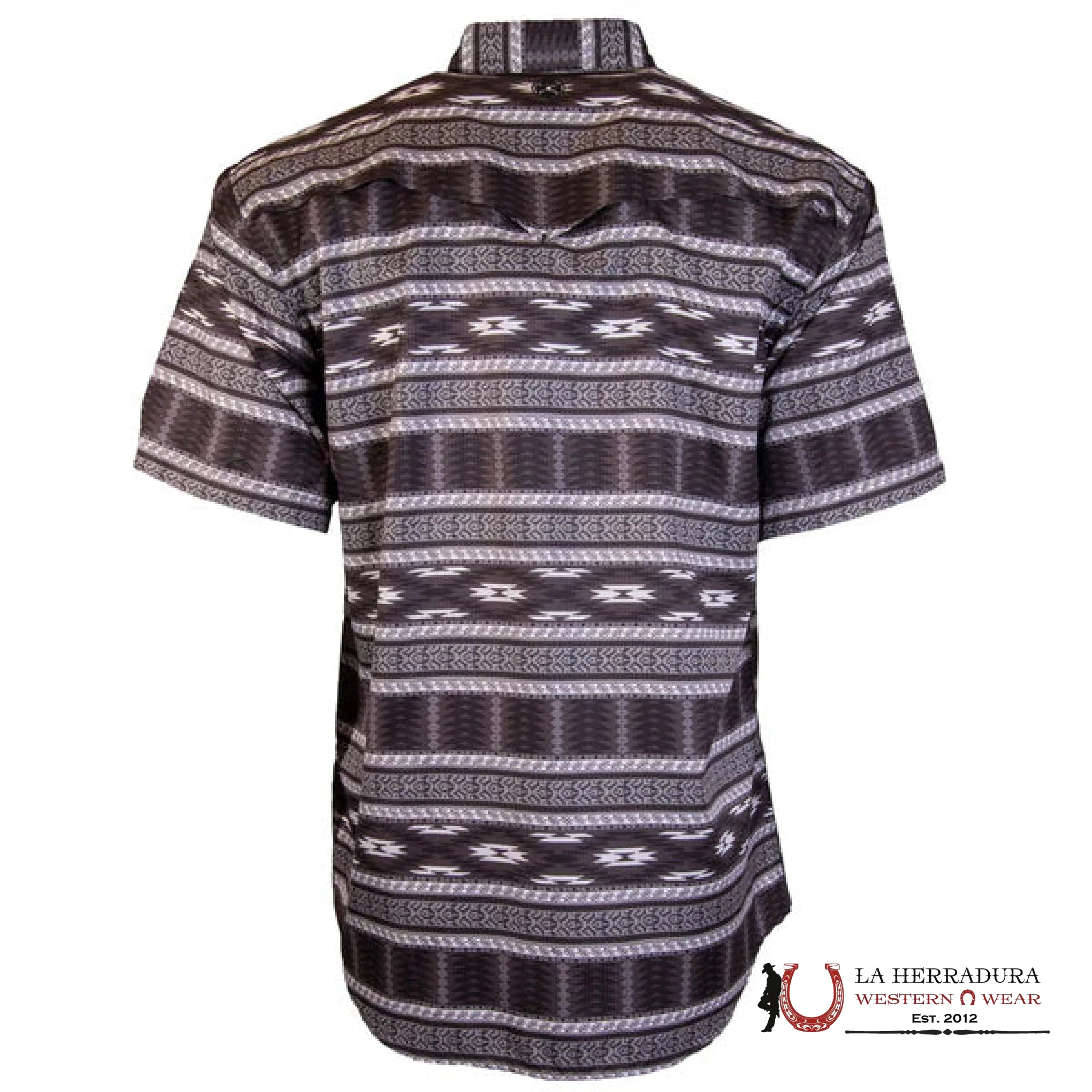 HOOEY MEN BLACK AZTEC PATTERN ALL OVER PEARL SNAP SHORT SLEEVE ROPA HOMBRES