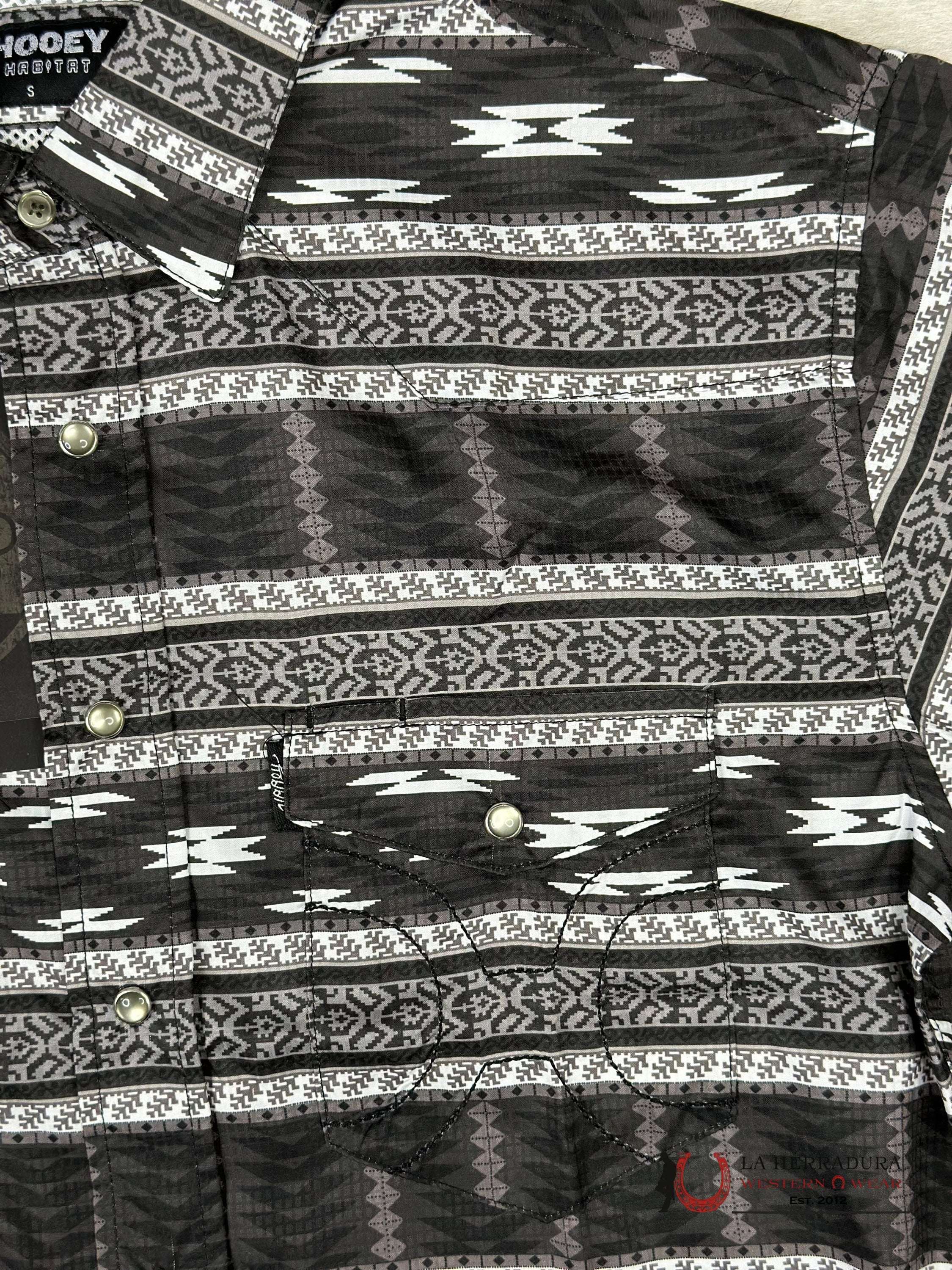 Hooey Men Black Aztec Pattern All Over Pearl Snap Short Sleeve Ropa Hombres