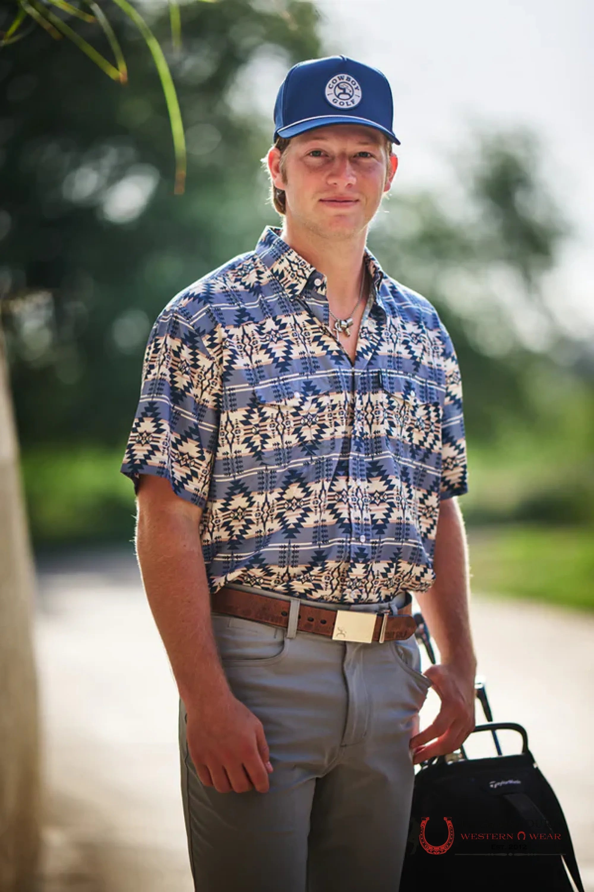 HOOEY MEN BLUE AZTEC PATTERN ALL OVER PEARL SNAP SHORT SLEEVE HT1861AZST ROPA HOMBRES