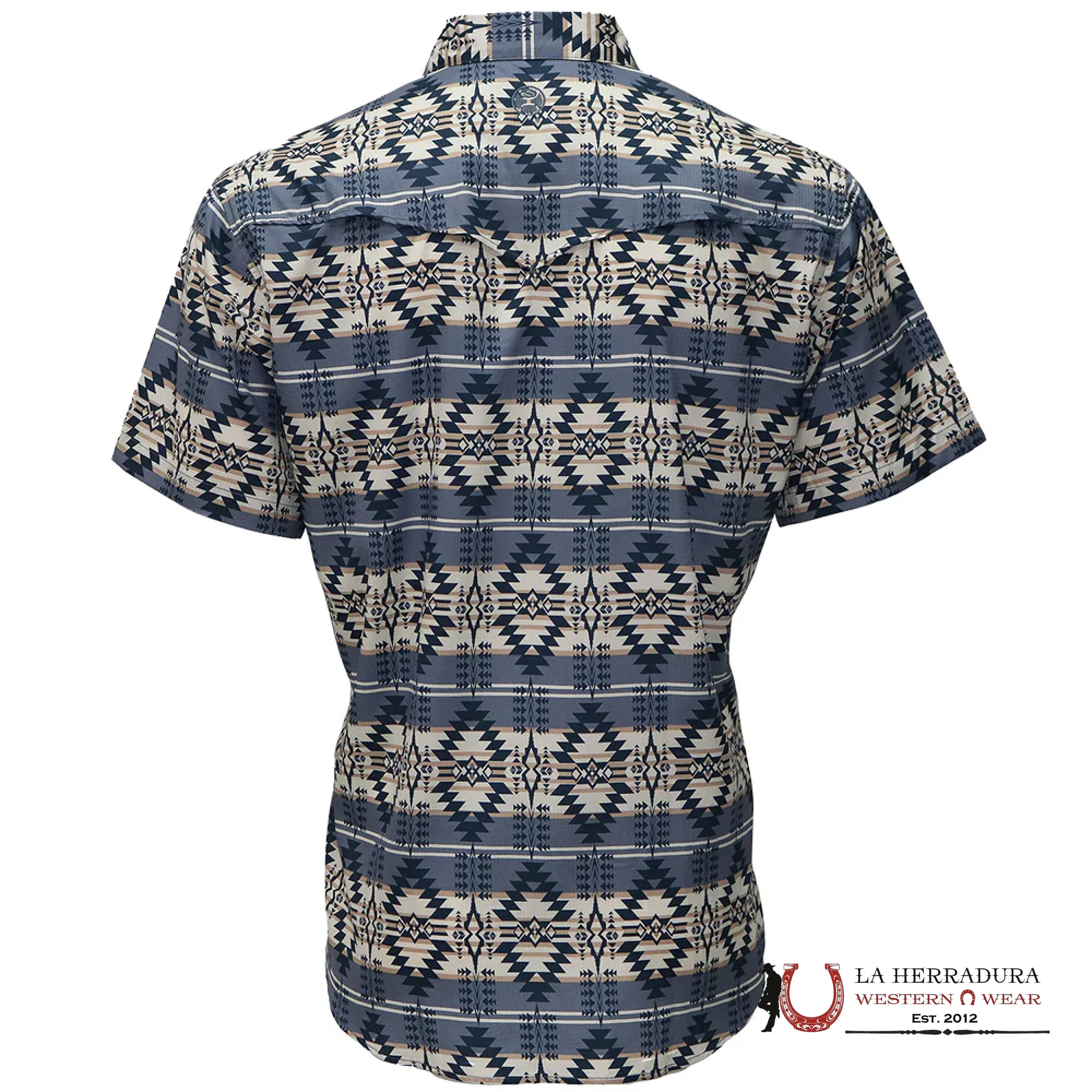 HOOEY MEN BLUE AZTEC PATTERN ALL OVER PEARL SNAP SHORT SLEEVE HT1861AZST ROPA HOMBRES