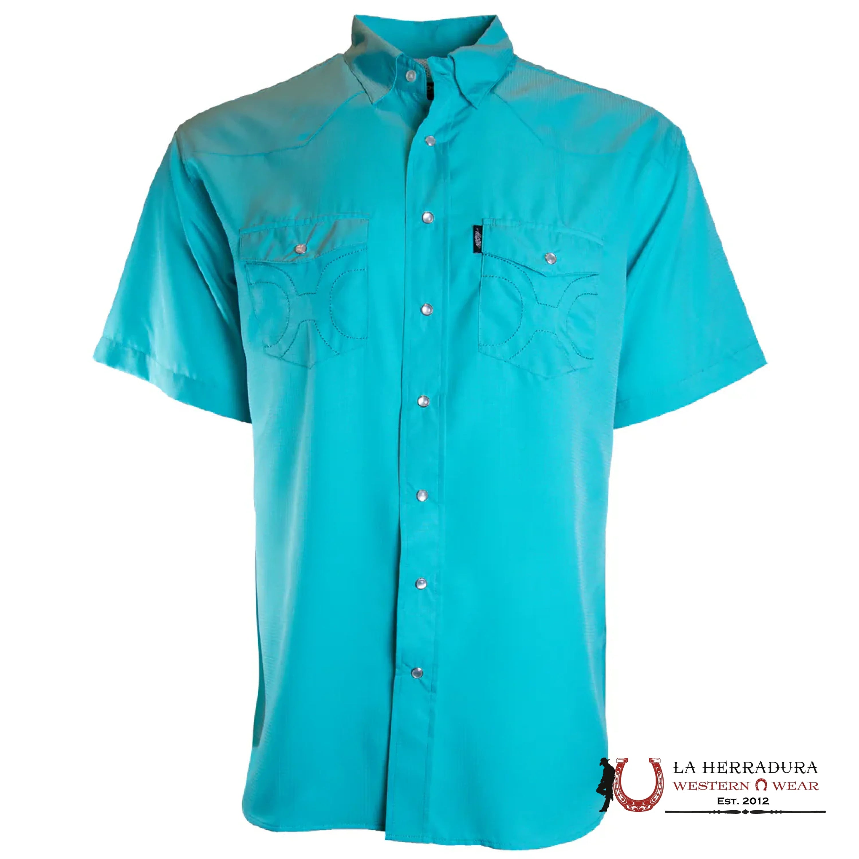 HOOEY MEN BLUE CURACO PEARL SNAP SHORT SLEEVE ROPA HOMBRES