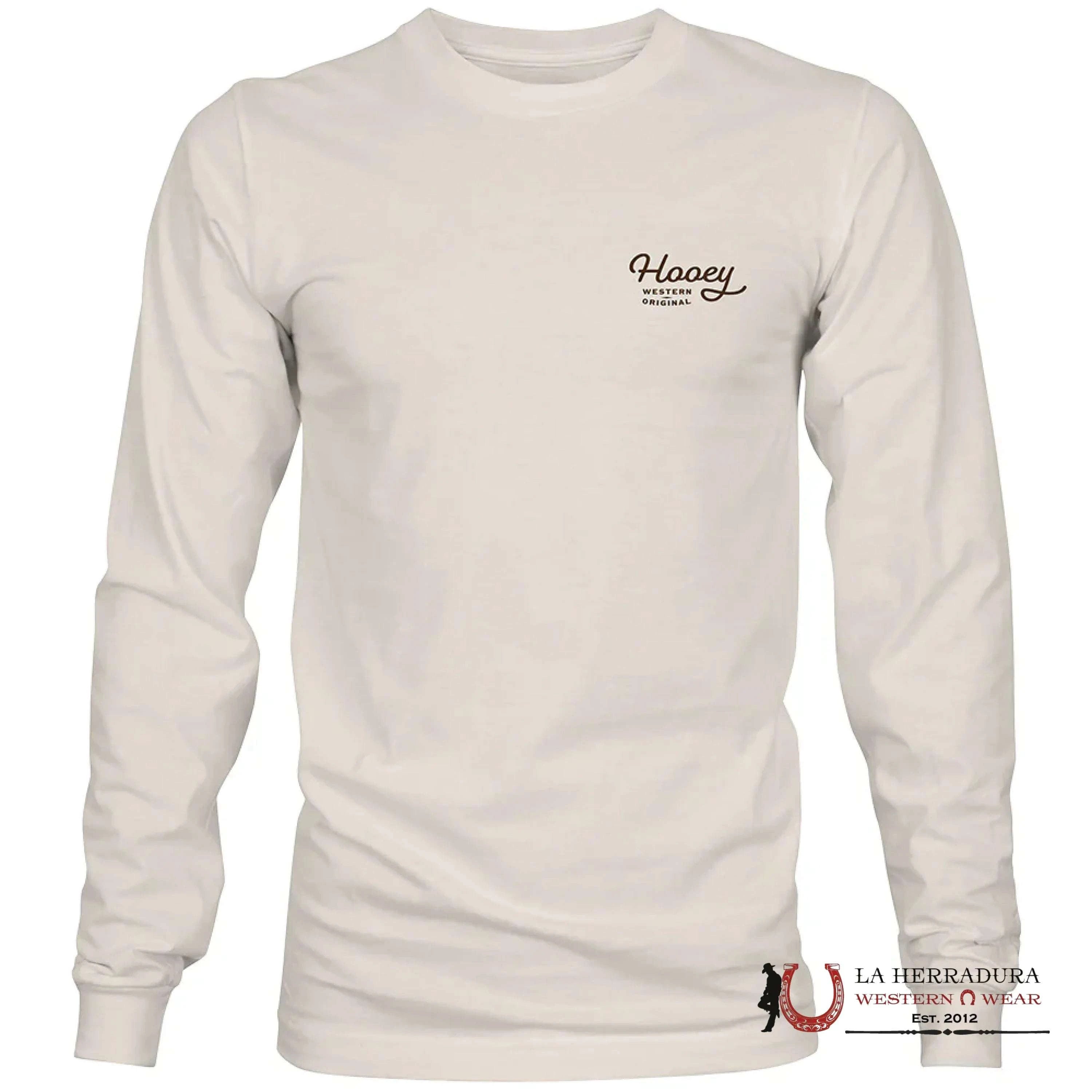 HOOEY MEN LONG SLEEVE SHIRT CREAM CREW BROWN LOGO ON BLACK HT1813CR ROPA HOMBRES