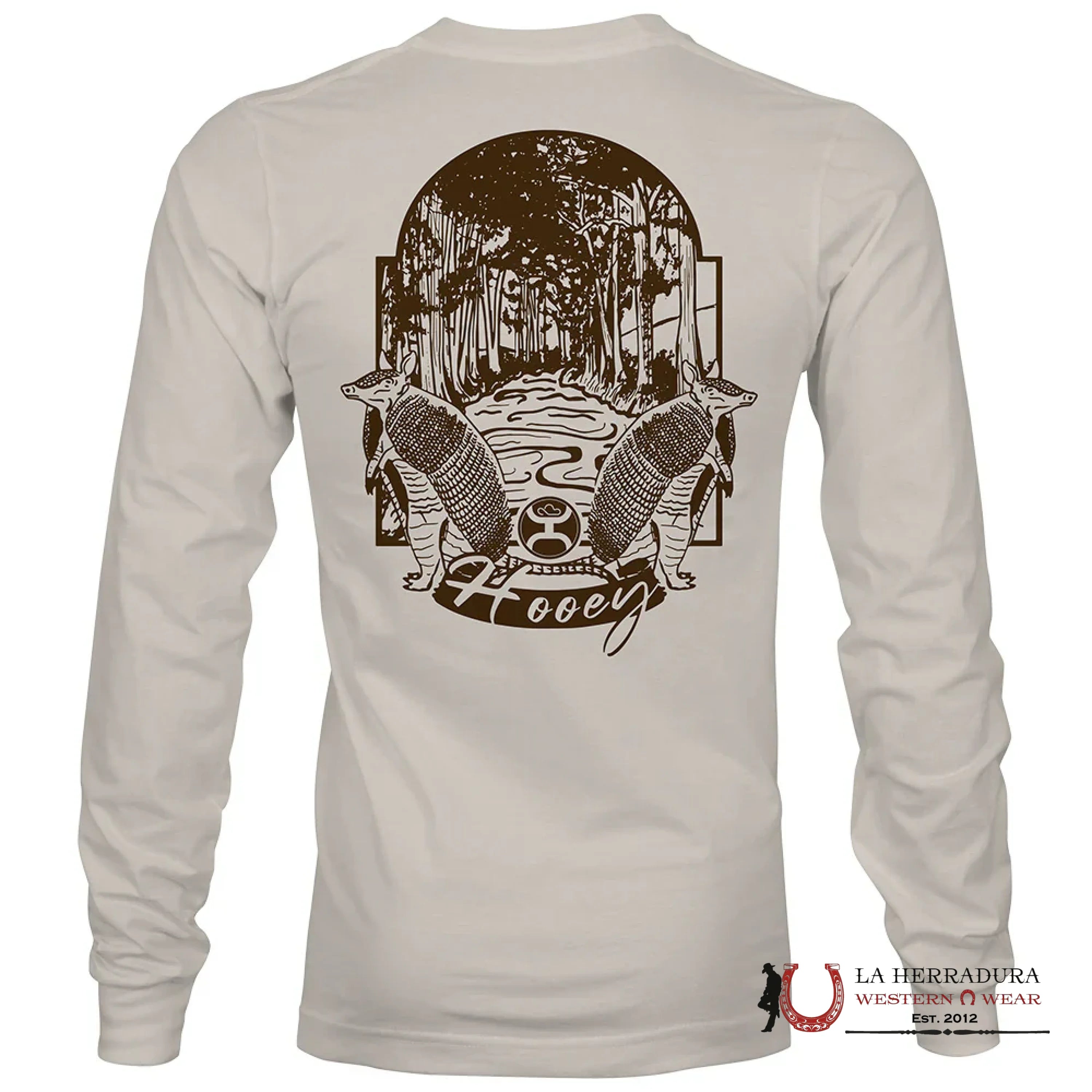 HOOEY MEN LONG SLEEVE SHIRT CREAM CREW BROWN LOGO ON BLACK HT1813CR ROPA HOMBRES