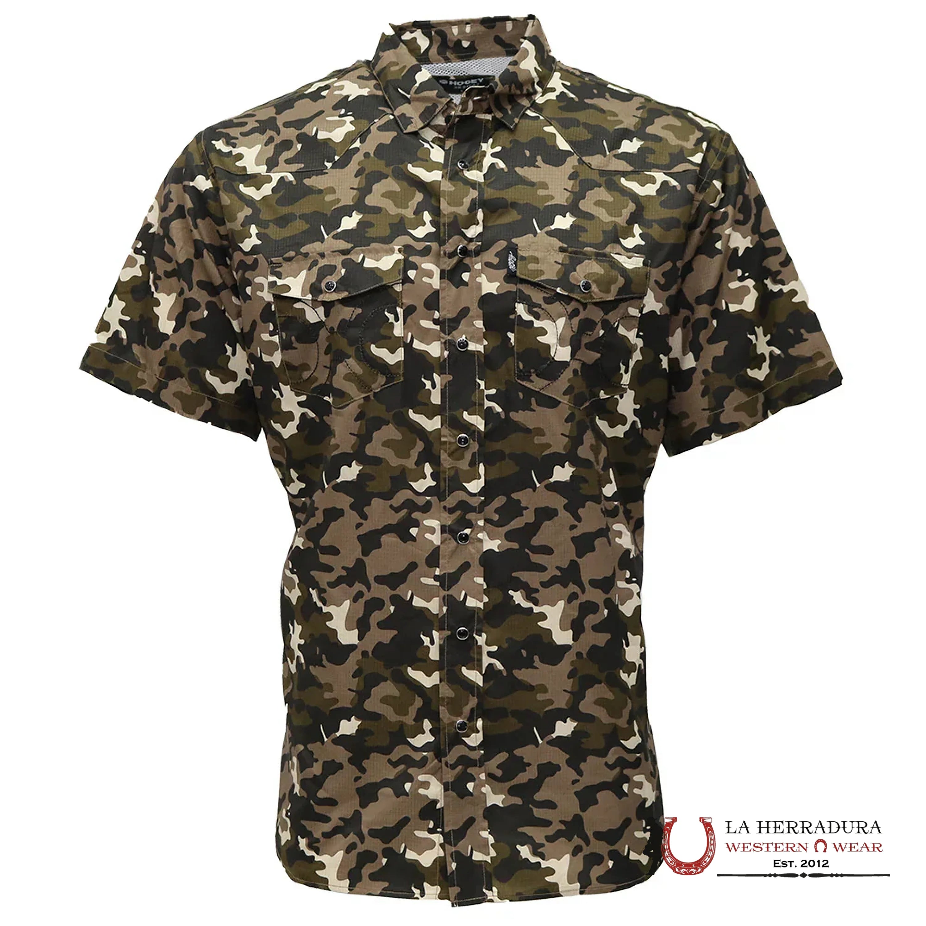HOOEY MENS CAMO PATTERN ALL OVER SHORT SLEEVE PEARL SNAP WITH LENS CLEANER ROPA HOMBRES