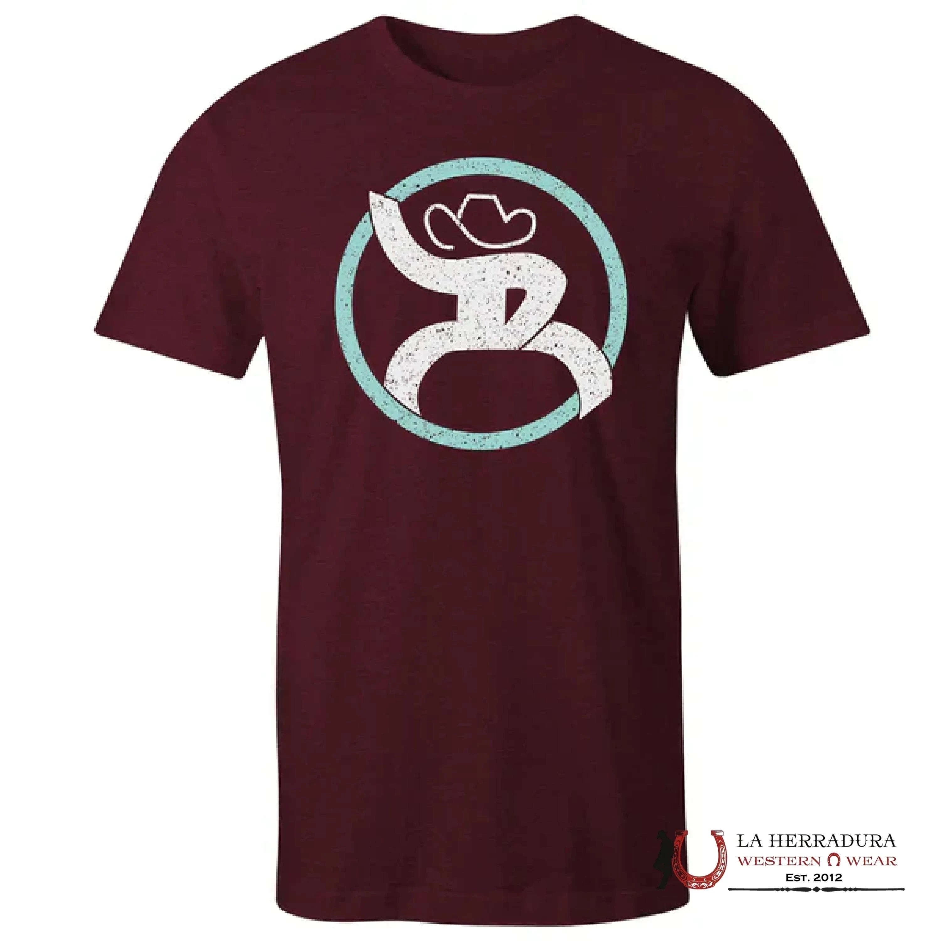 HOOEY MENS SHIRT CRANBERRY HEATHER CREW NECK COTTON/ POLY SHORT SLEEVE/ TURQUOISE LOGO ON CHEST 810125581595 ROPA