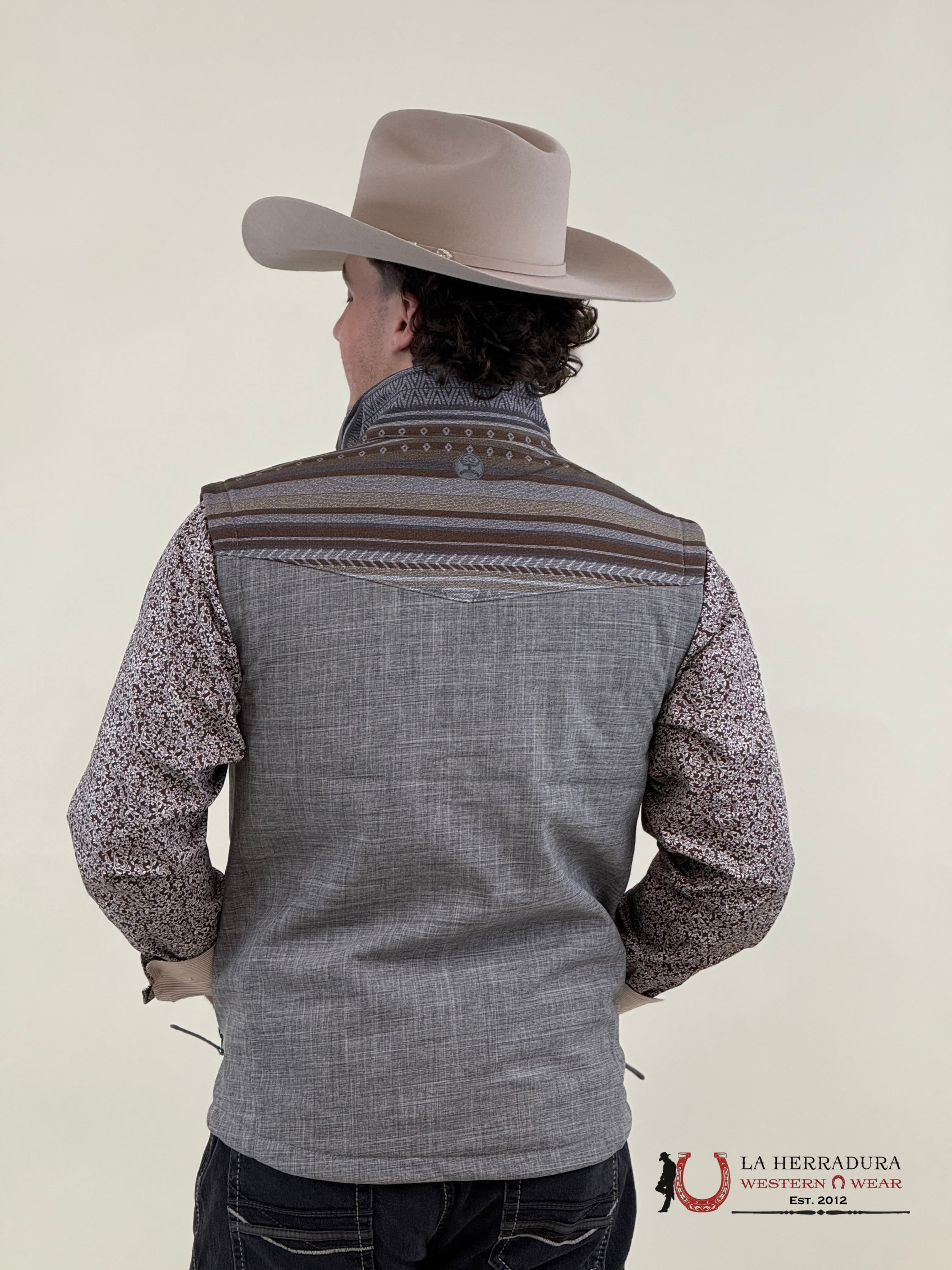 Hooey Mens Softshell Vest Grey W/ Brown & Tan Aztec Ropa Hombres
