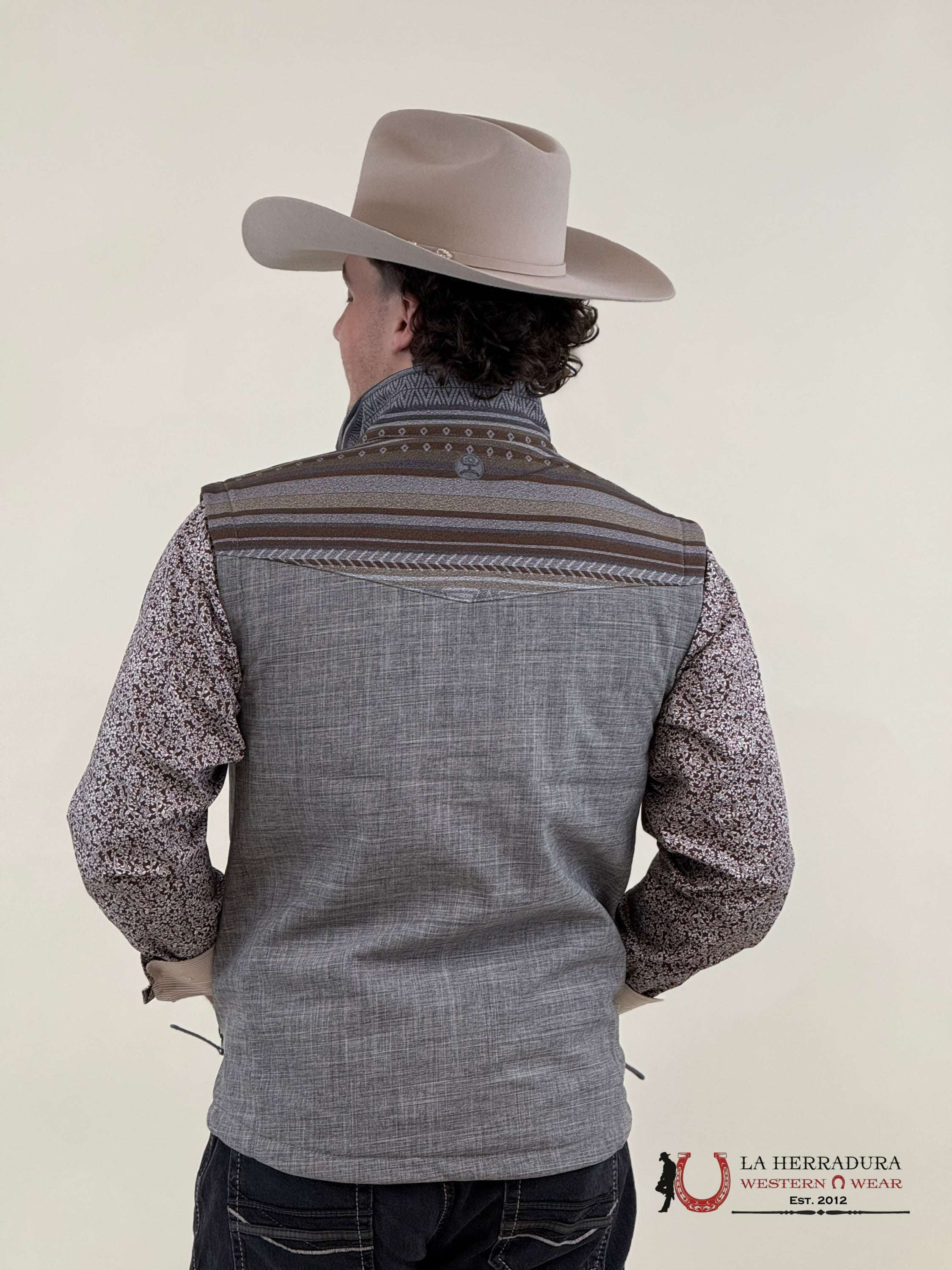 Hooey Mens Softshell Vest Grey W/ Brown & Tan Aztec Ropa Hombres