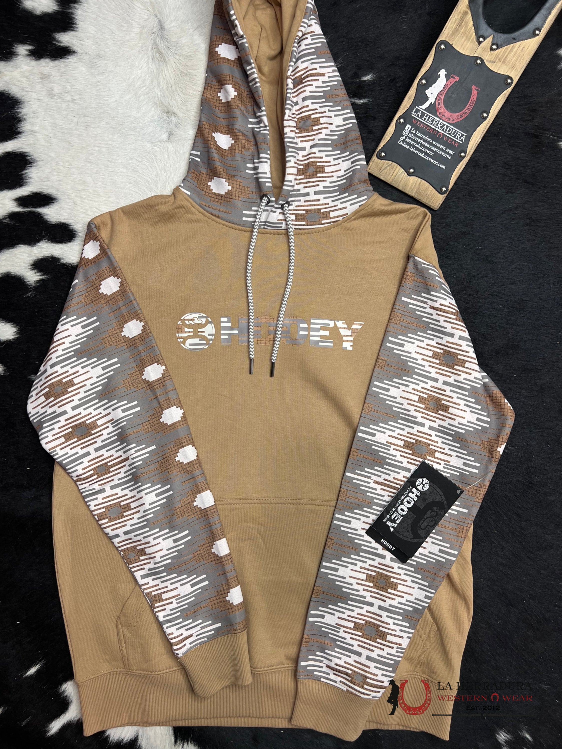 Hooey® Men’s Hoodie ’Lock-Up’ Tan W/ Cream/Tan Aztec Pattern Tncr-S Ropa Hombres