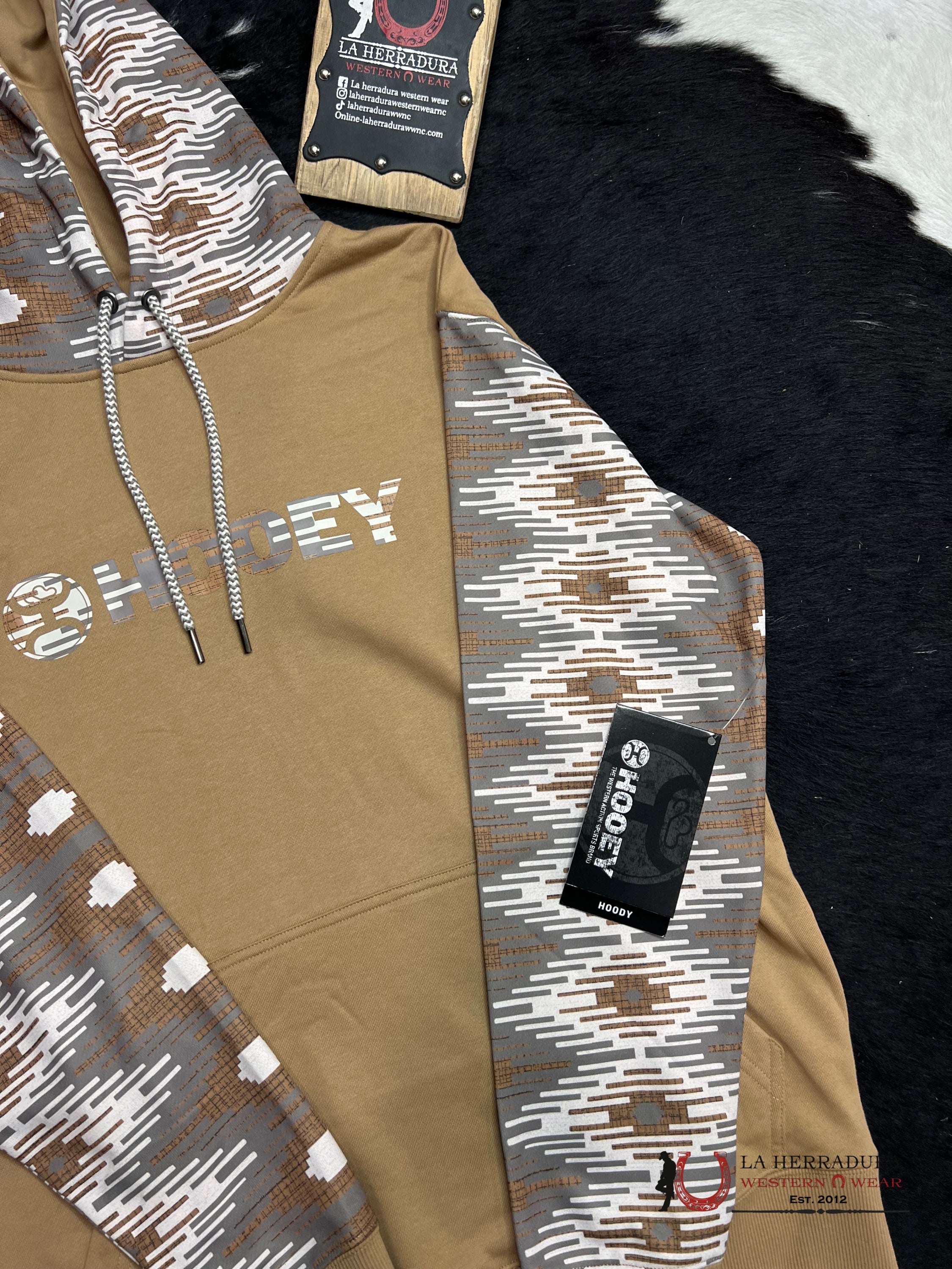 Hooey® Men’s Hoodie ’Lock-Up’ Tan W/ Cream/Tan Aztec Pattern Tncr-S Ropa Hombres