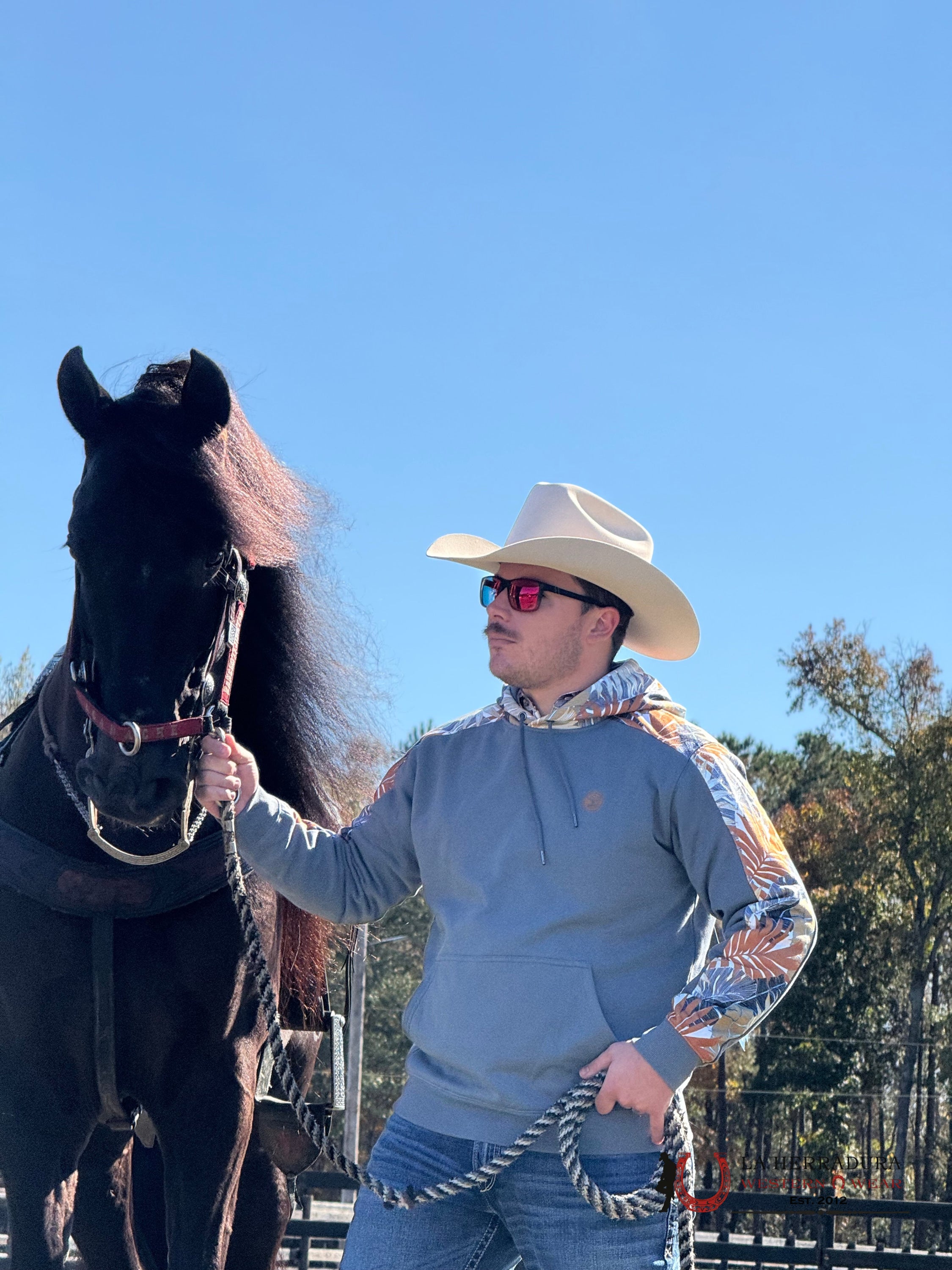 Hooey® Men’s Hoodie ’Oasis’ Blue W/Leaves 90Bl-S Ropa Hombres