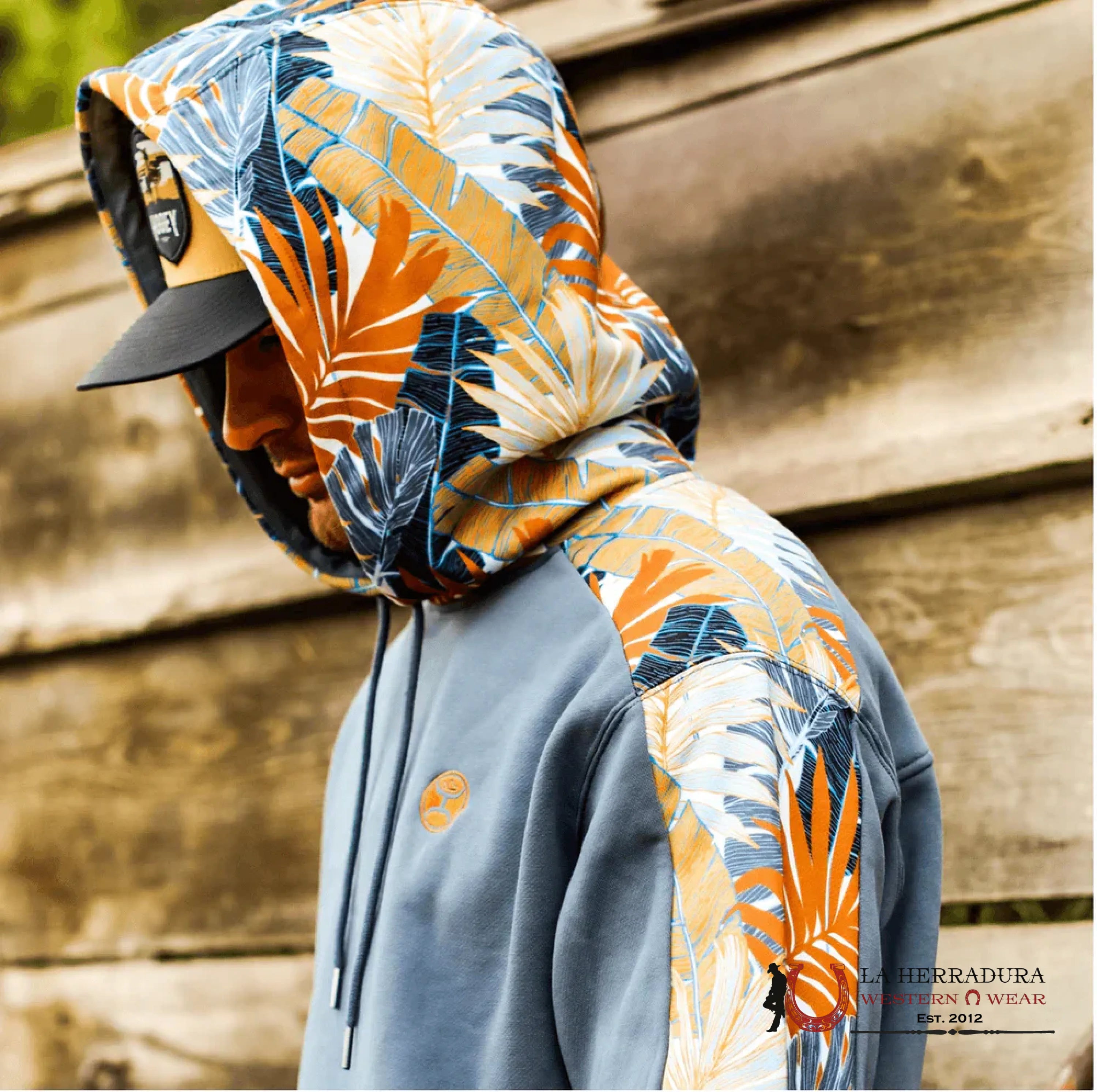 Hooey® Men’s Hoodie ’Oasis’ Blue W/Leaves 90Bl-S Ropa Hombres