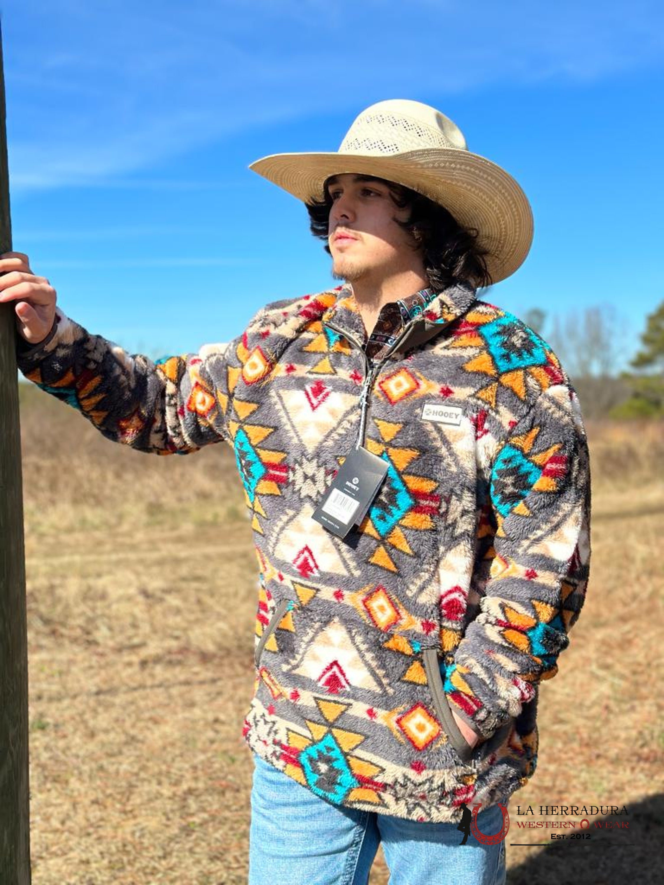 Hooey® Men’s Jacket Brown Aztec Printed Fleece Ropa Hombres