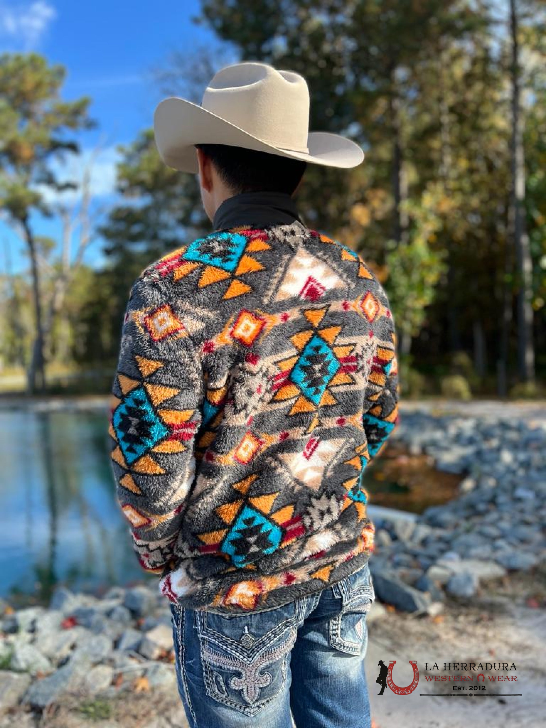 Hooey® Men’s Jacket Brown Aztec Printed Fleece Ropa Hombres