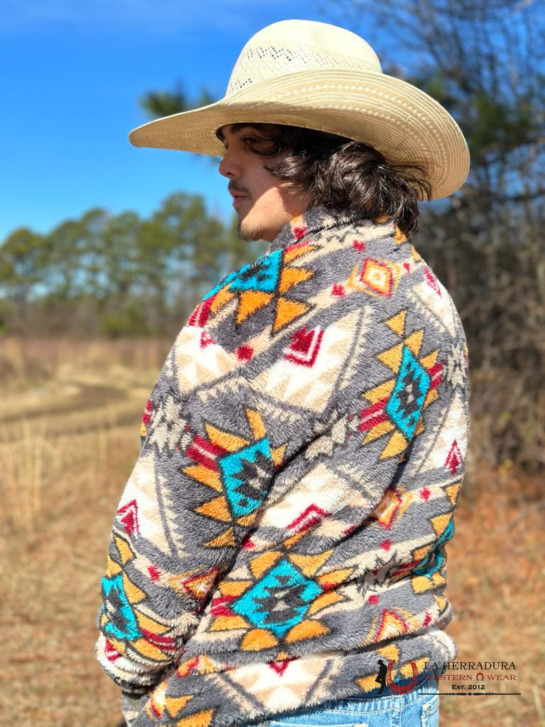 Hooey® Men’s Jacket Brown Aztec Printed Fleece Ropa Hombres