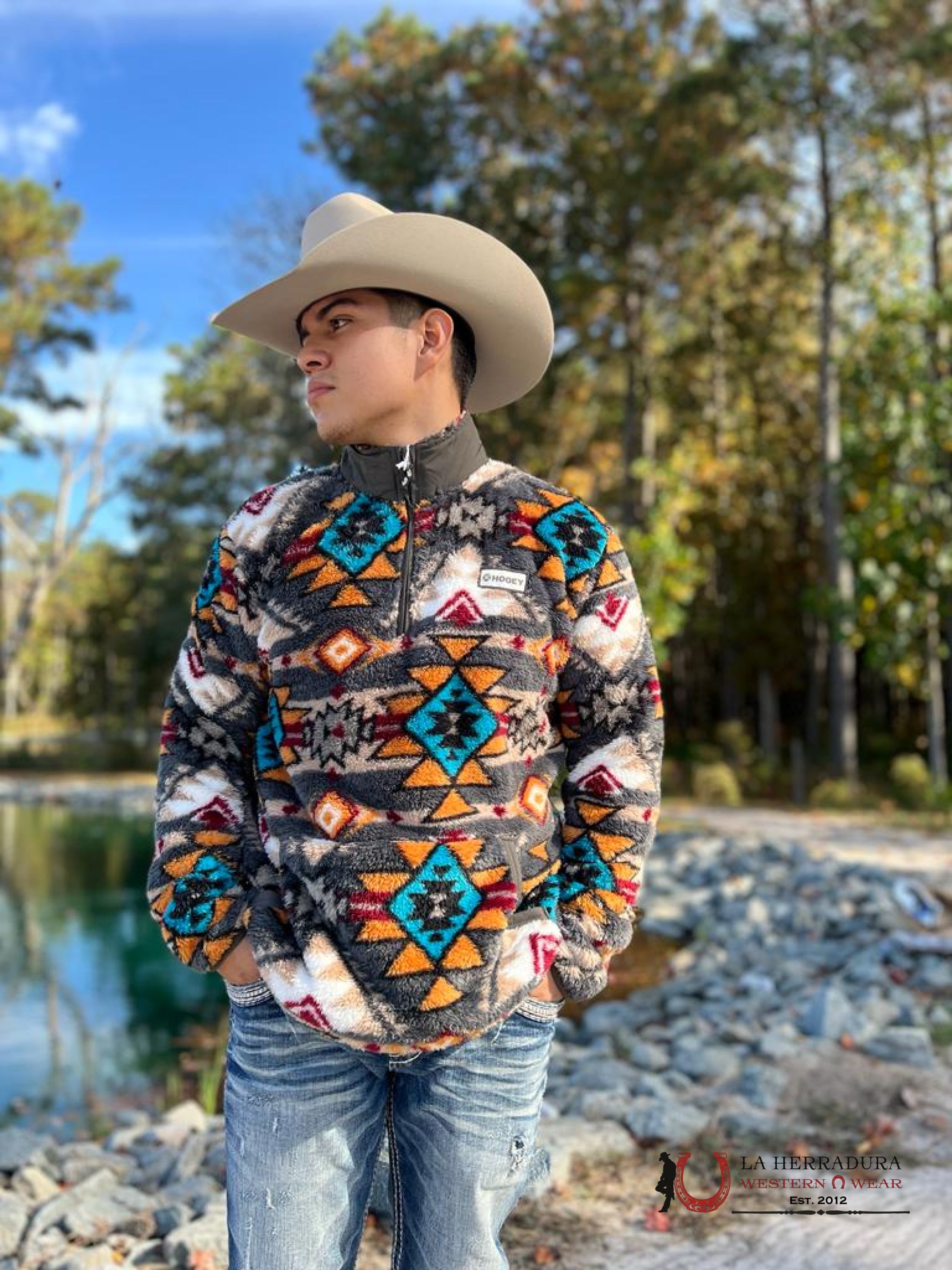 Hooey® Men’s Jacket Brown Aztec Printed Fleece Ropa Hombres