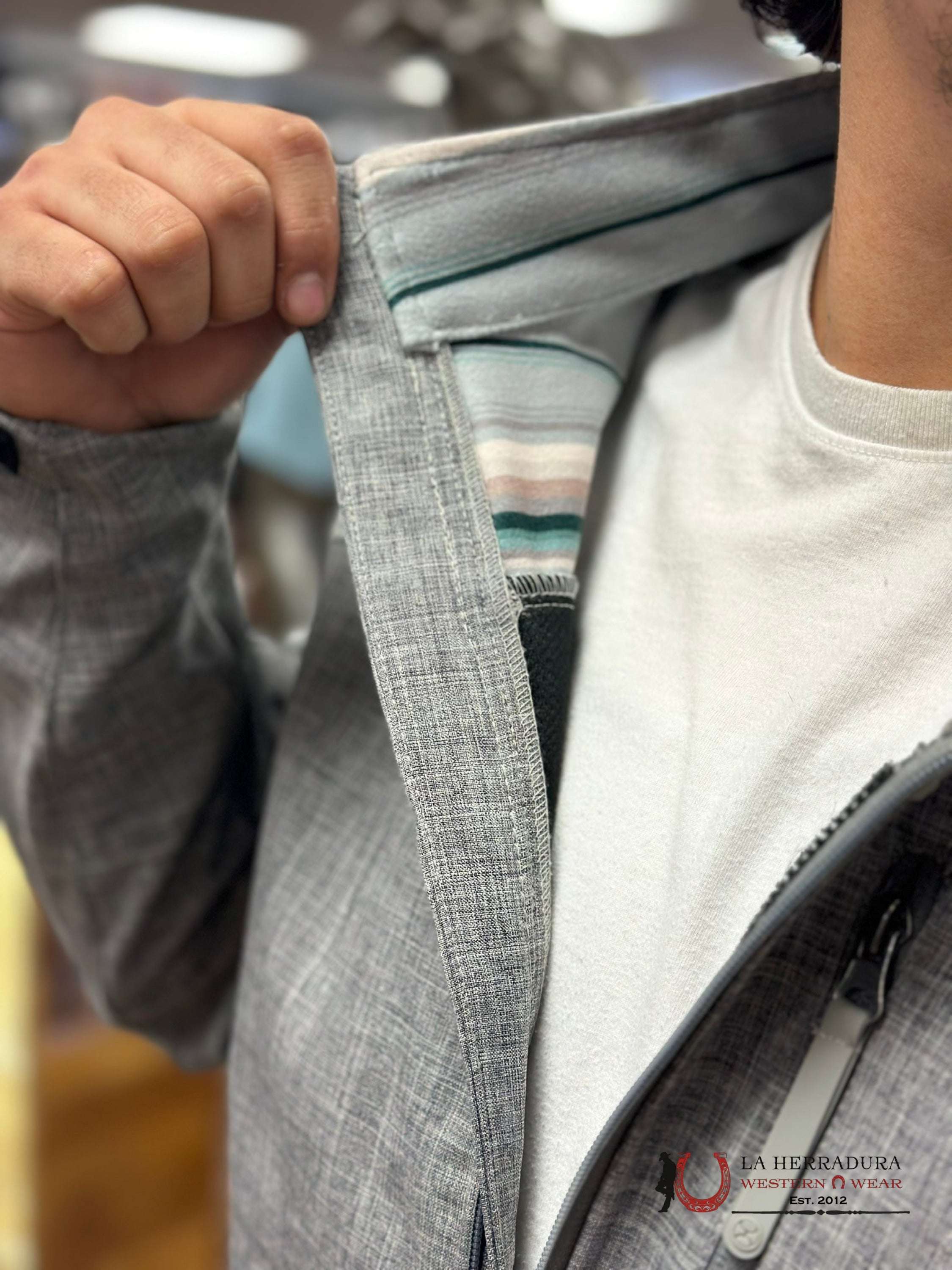 Hooey® Men’s Jacket Softshell Grey W/ Olive Cream Stripe Lining Ropa Hombres