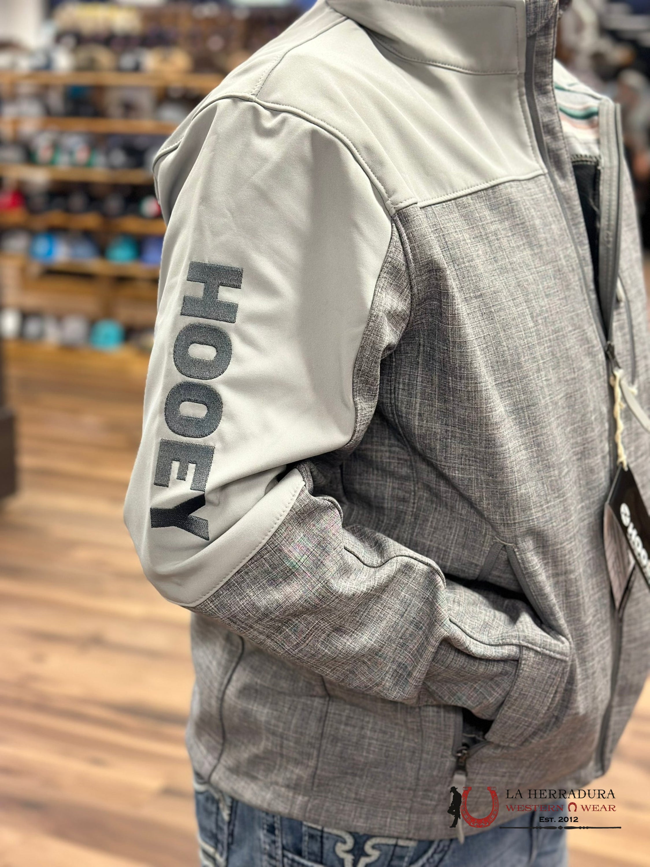 Hooey® Men’s Jacket Softshell Grey W/ Olive Cream Stripe Lining Ropa Hombres