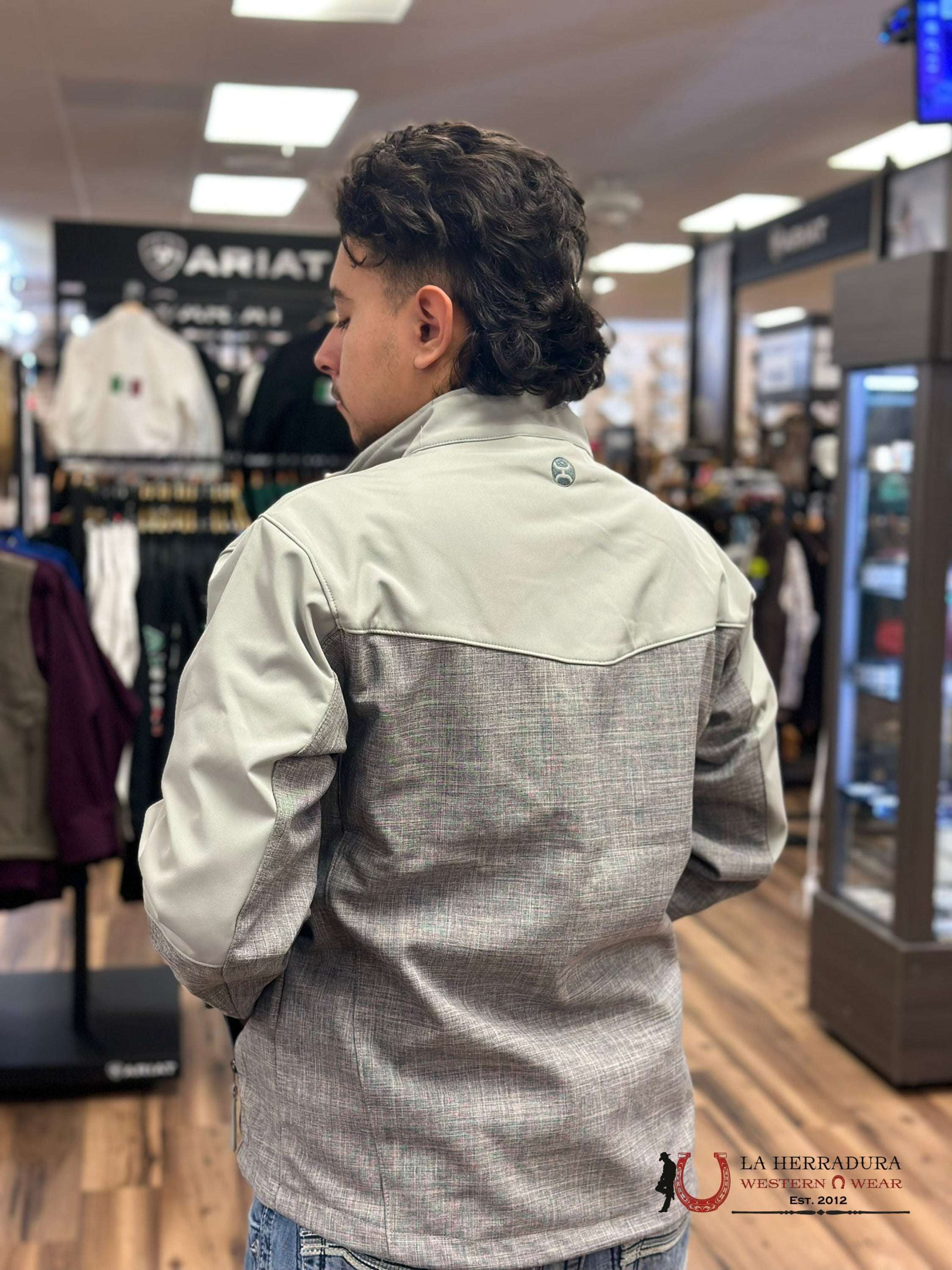 Hooey® Men’s Jacket Softshell Grey W/ Olive Cream Stripe Lining Ropa Hombres
