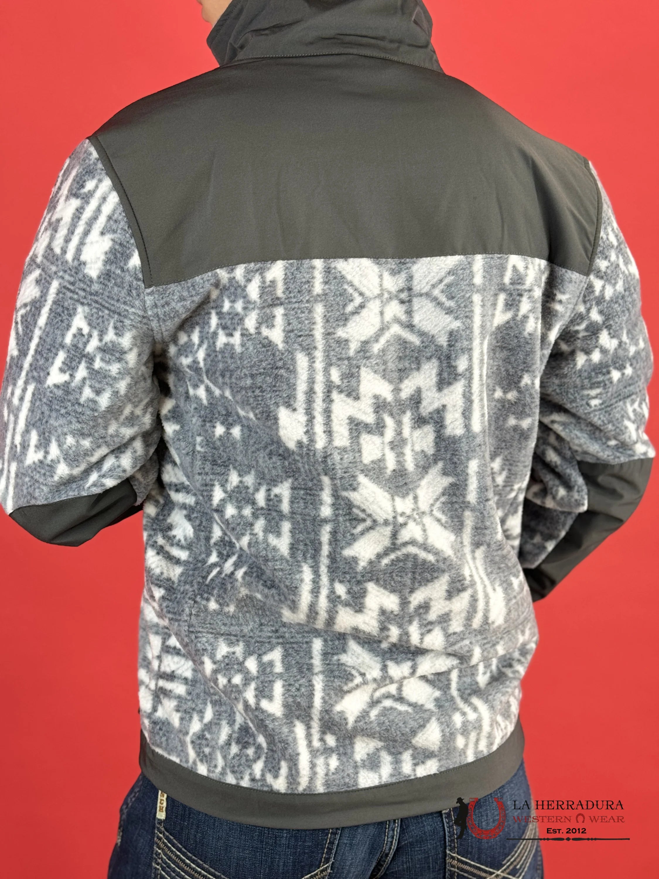 Hooey® Men’s Jacket Tech Fleece Charcoal W/Grey Aztec Texture Ropa Hombres