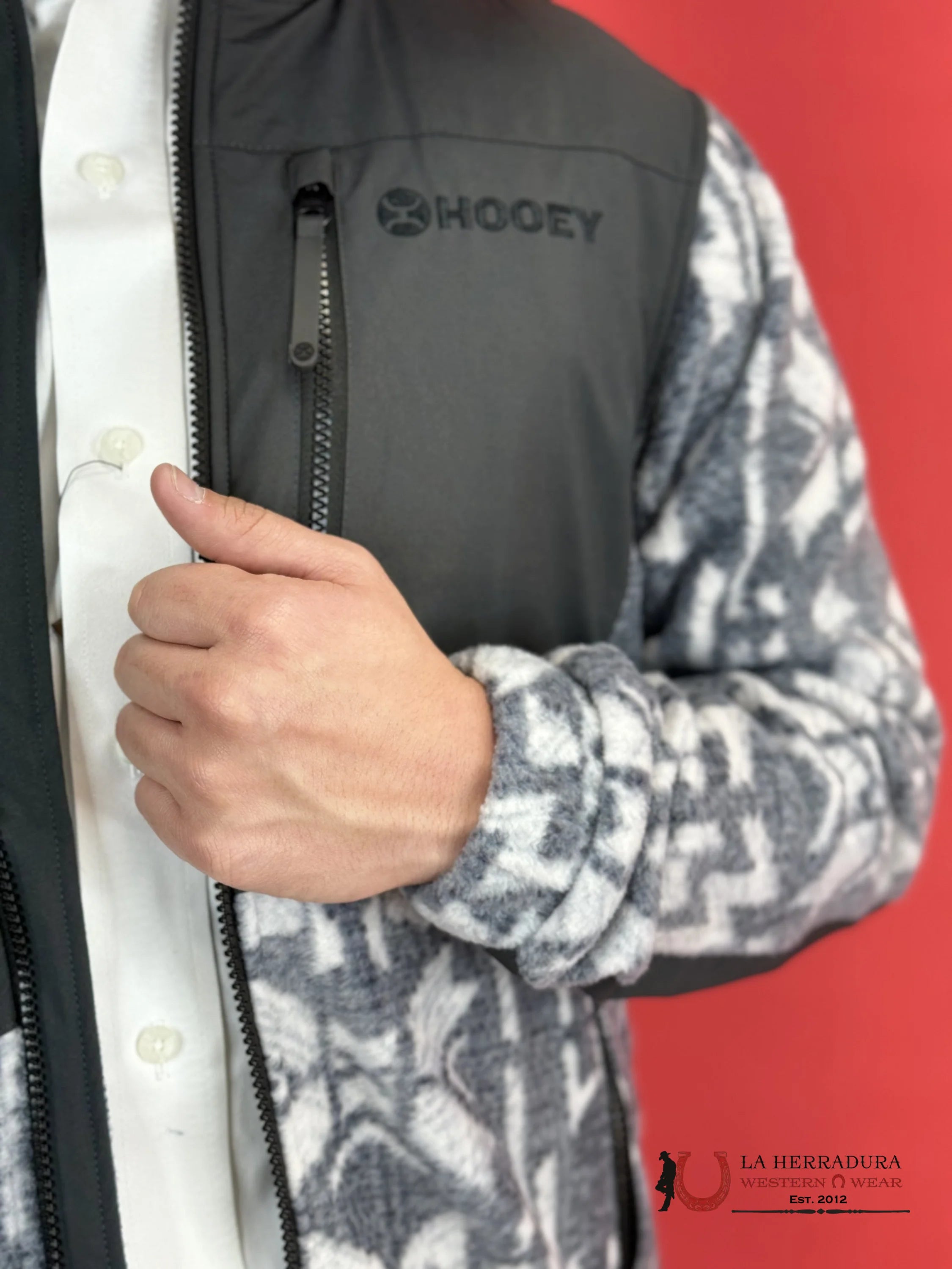 Hooey® Men’s Jacket Tech Fleece Charcoal W/Grey Aztec Texture Ropa Hombres