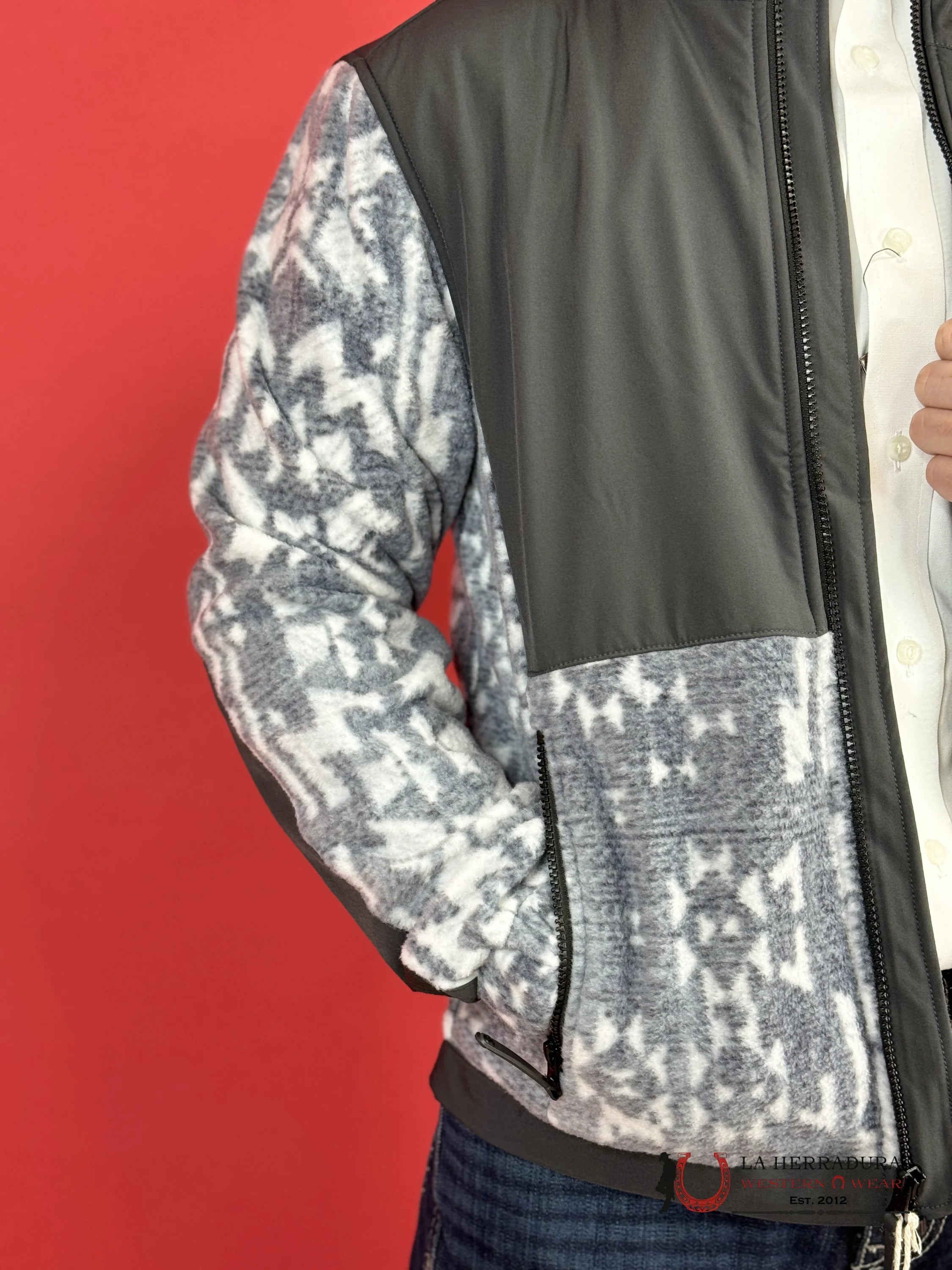 Hooey® Men’s Jacket Tech Fleece Charcoal W/Grey Aztec Texture Ropa Hombres