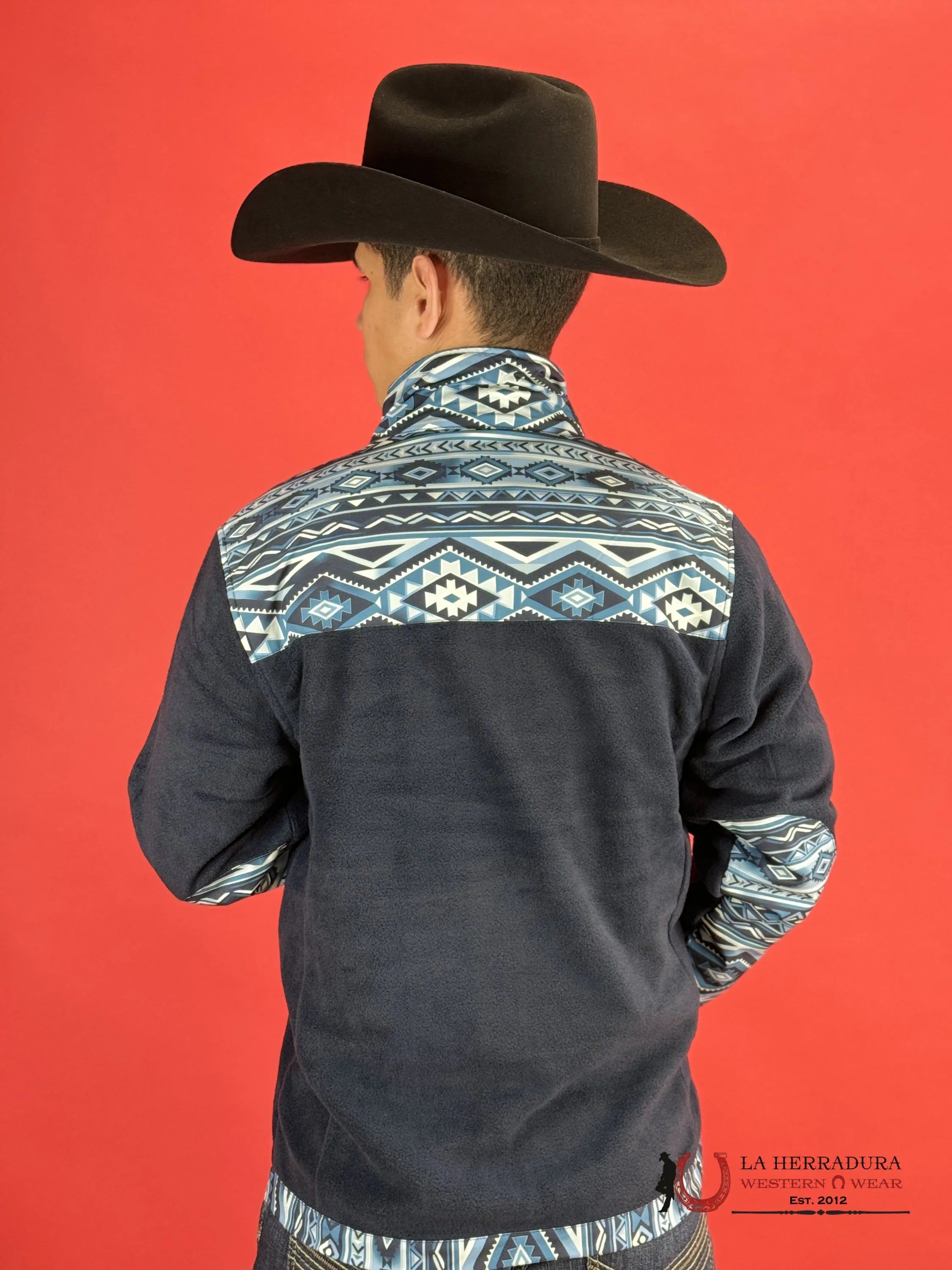 Hooey® Men’s Jacket Tech Fleece Navy Aztec Pattern Full Zip Ropa Hombres