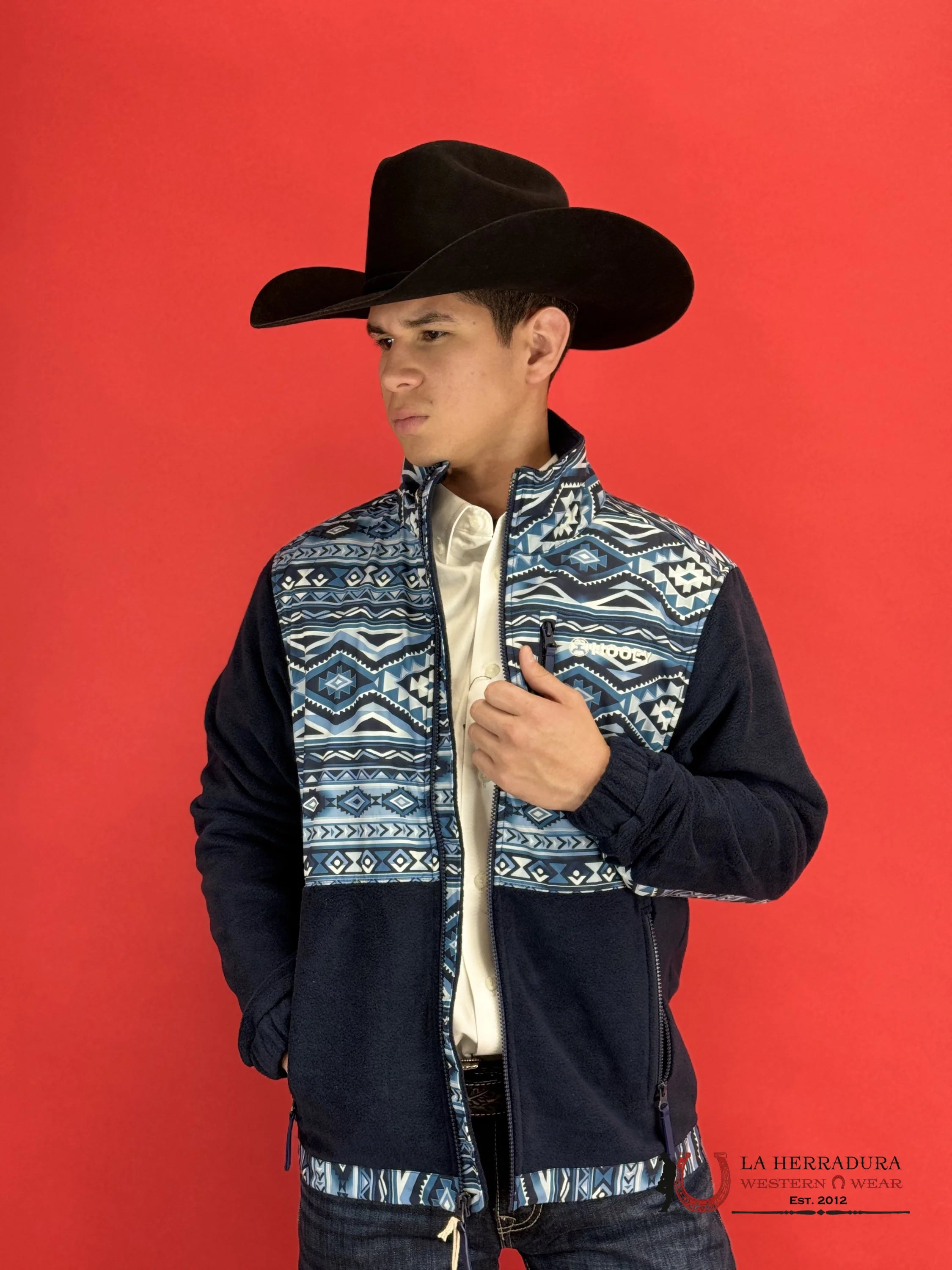Hooey® Men’s Jacket Tech Fleece Navy Aztec Pattern Full Zip Ropa Hombres
