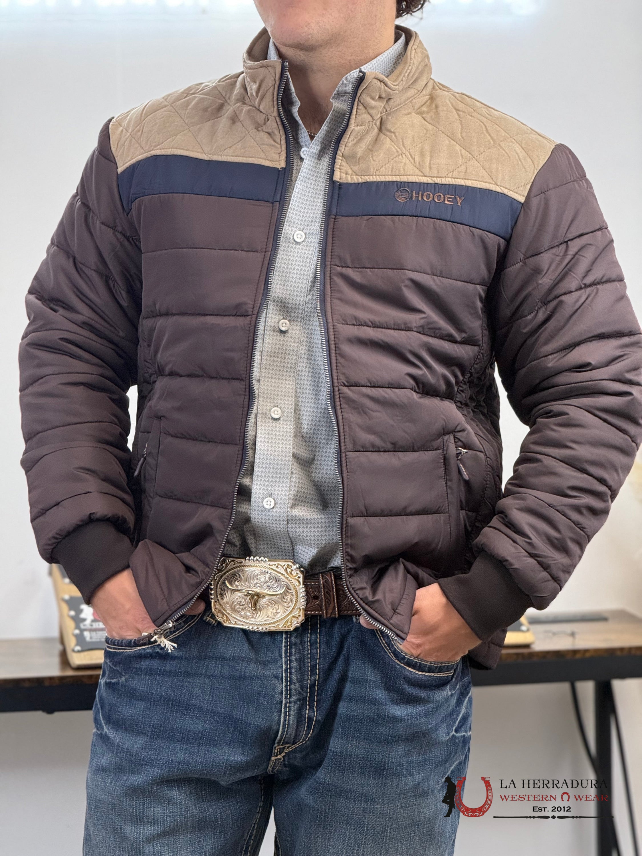 Hooey® Men’s Puffer Jacket Brown Body Tan Joke Ropa Hombres