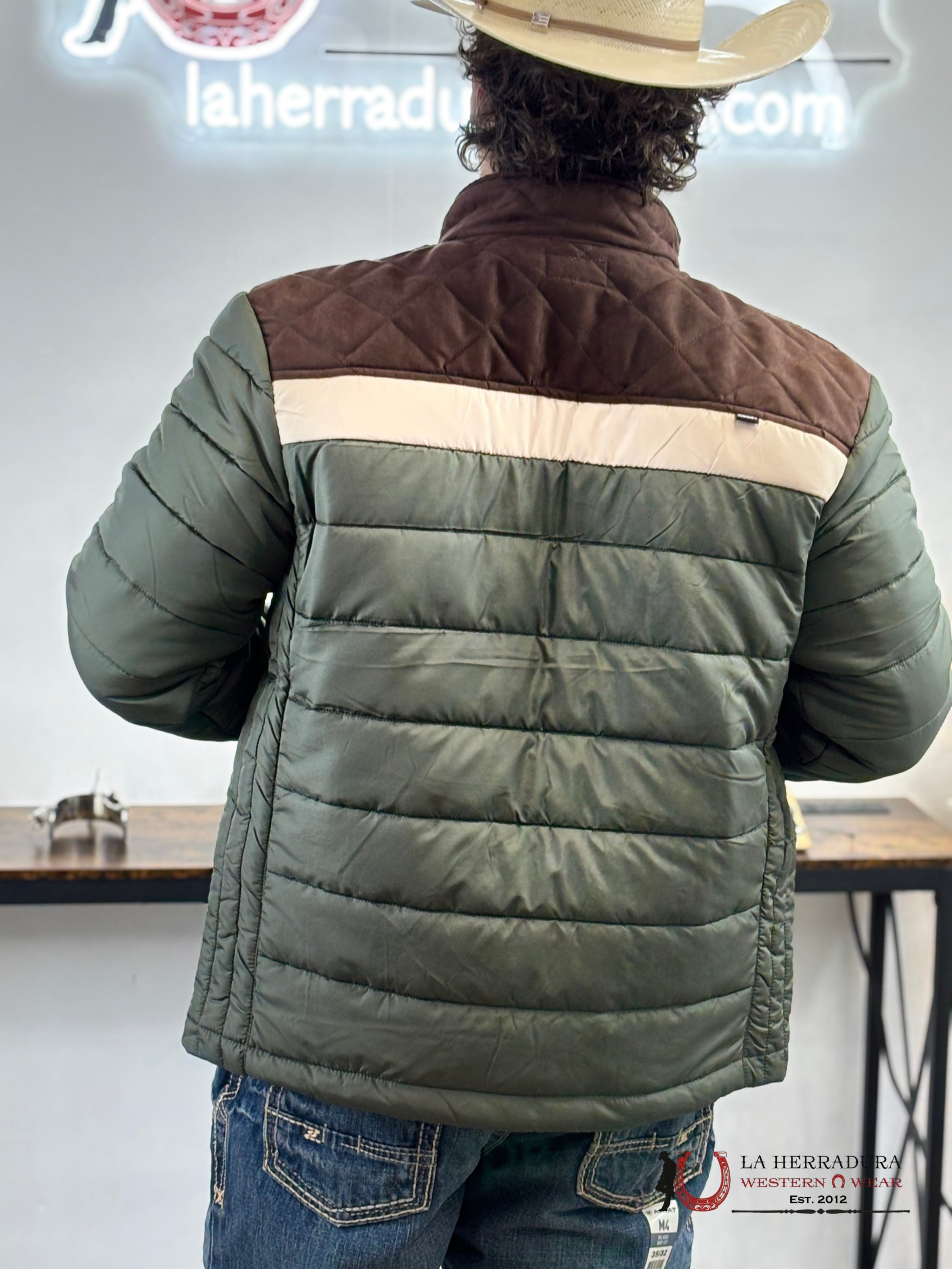 Hooey® Men’s Puffer Jacket Olive Body Tan Joke Ropa Hombres