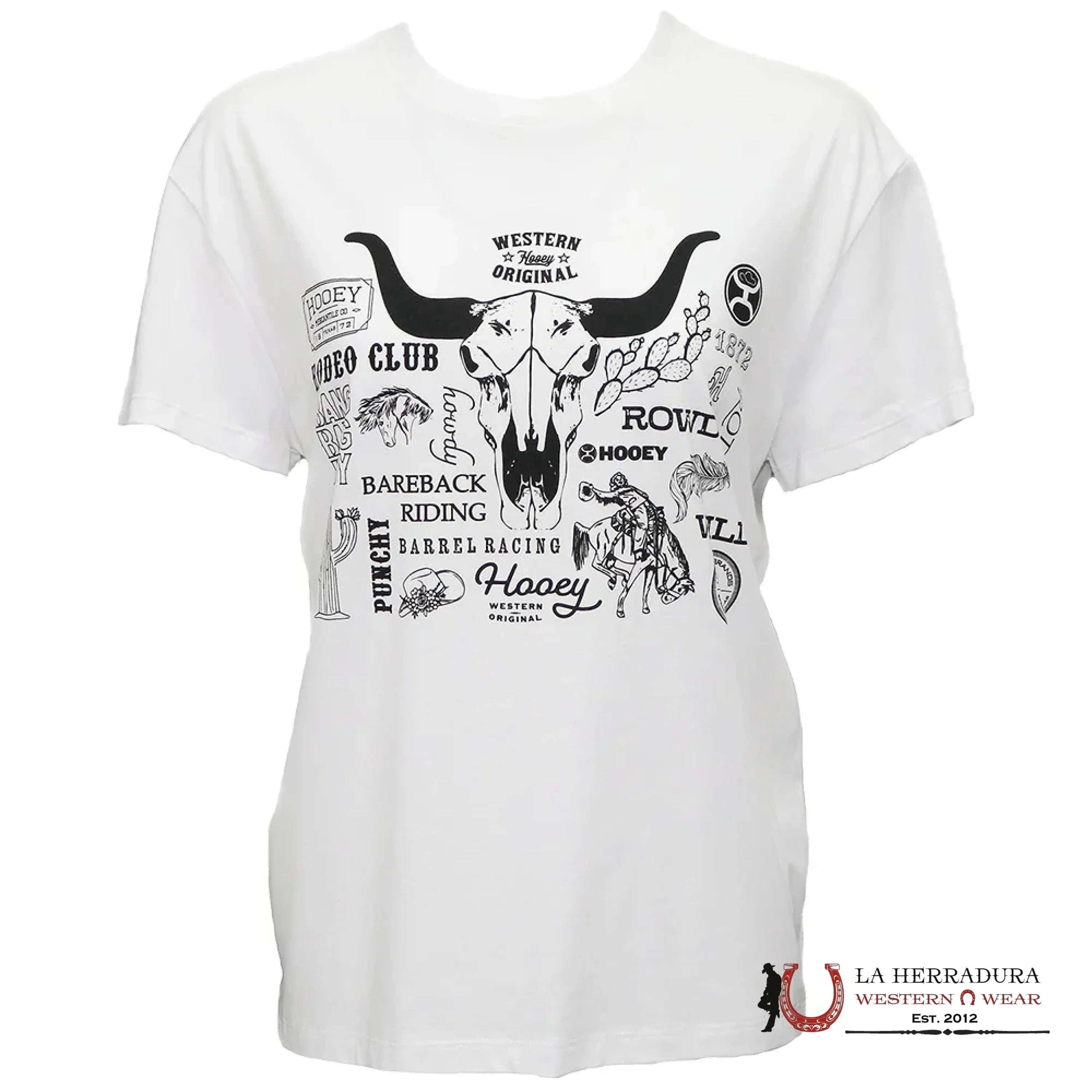 Hooey Roundup Off White Poly Black Rodeo Logo On Chest Short Sleeve HT1779CR ROPA MUJERES