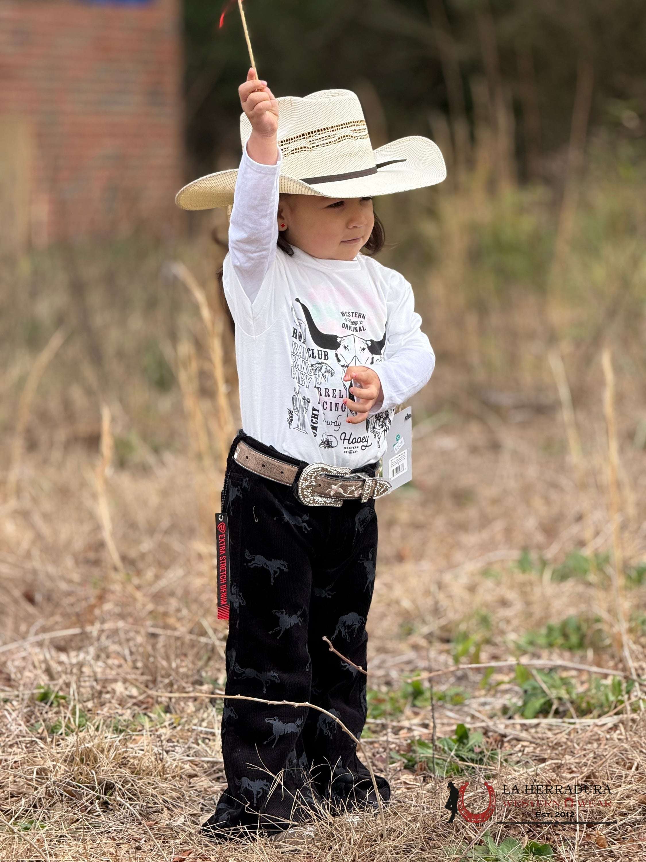 Hooey Roundup Youth Off White Cotton/Poly Short Sleeve With Black Rodeo Logo NIÑOS